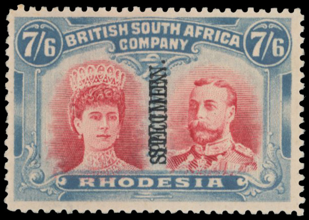 7s6d carmine and light blue overprinted SPECIMEN double, SG 161sa