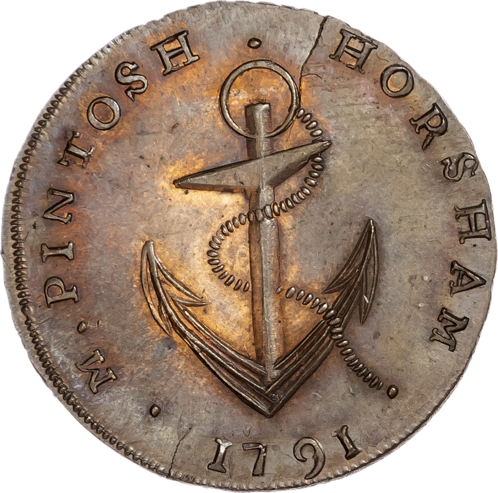 London - Holborn, Paul Skidmore mule (M Pintosh, Horsham), Halfpenny 1791