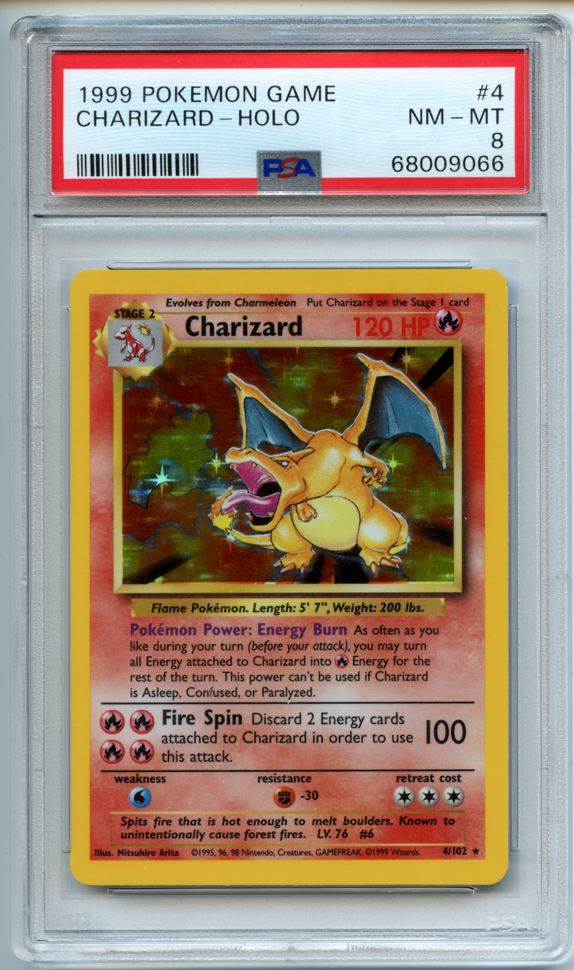 Pokemon TCG  - Charizard  Unlimited - Base Set  - PSA 8 