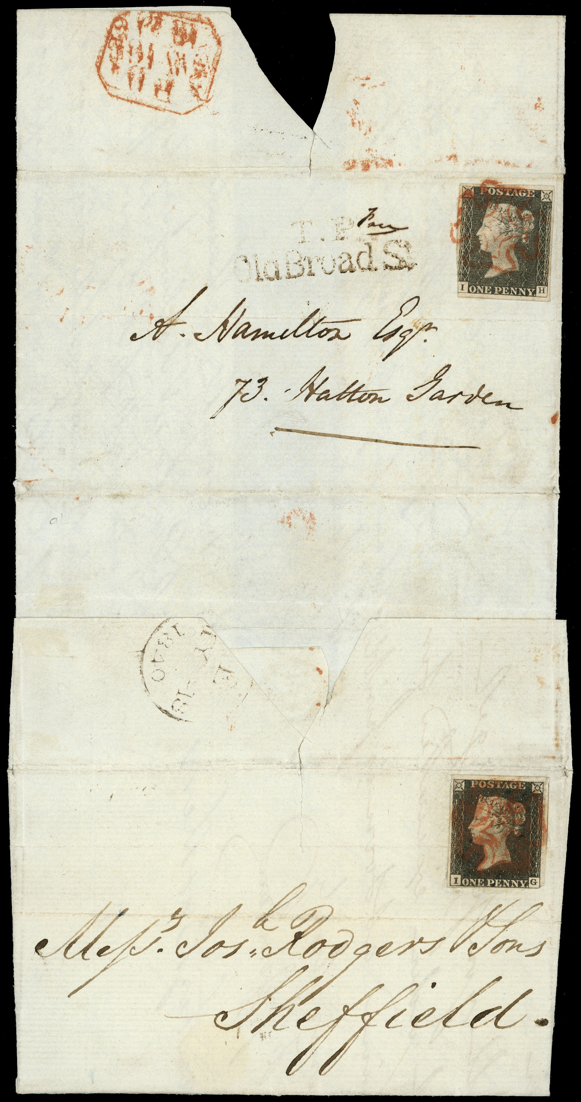 1840 1d Black Pl.1a (IG) & Pl.2. (IH). Very fine turned and forwarded...