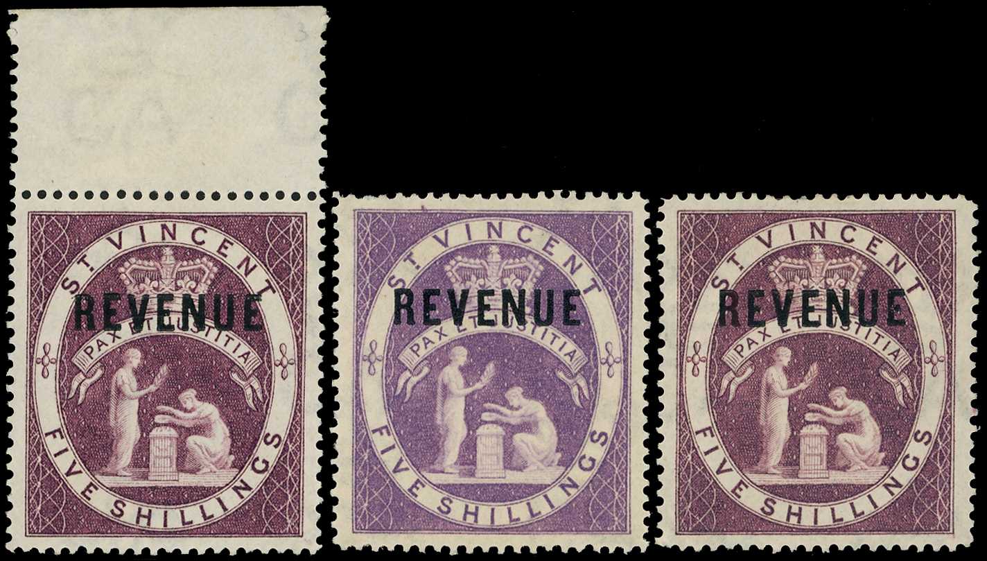 1883-93 5s Lilac, opt 'REVENUE', three...