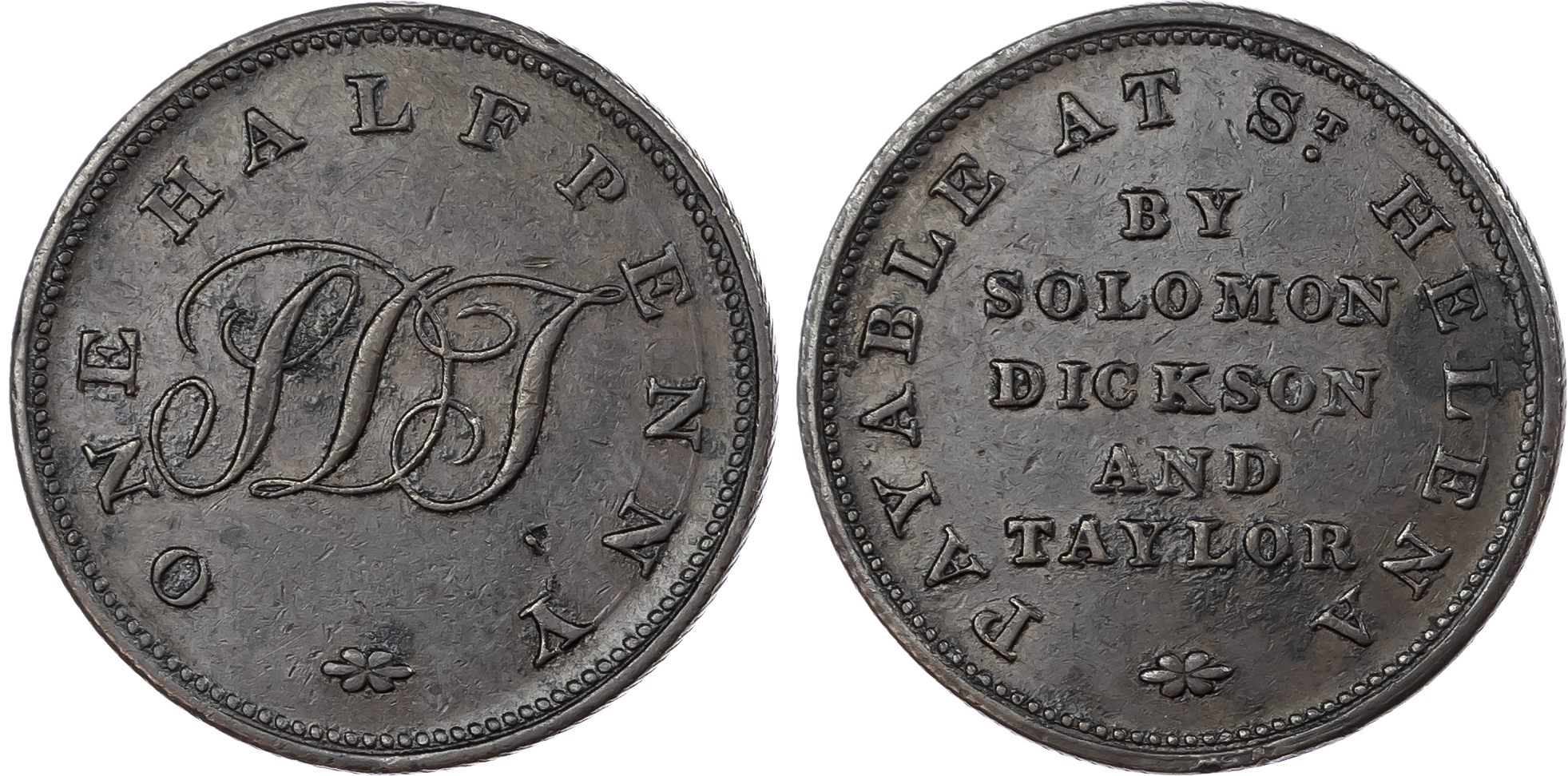 St Helena, JAMESTOWN, Solomon Dickson and Taylor, AE Halfpenny, c. 1821.