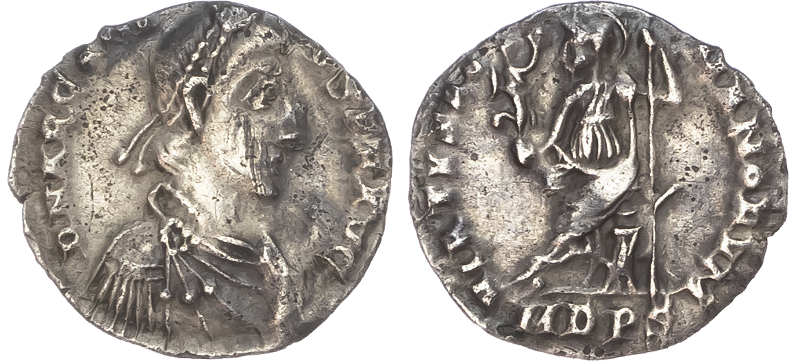 Arcadius (AD 383-408) AR Siliqua, Milan, AD 395-402, 1.16g.
