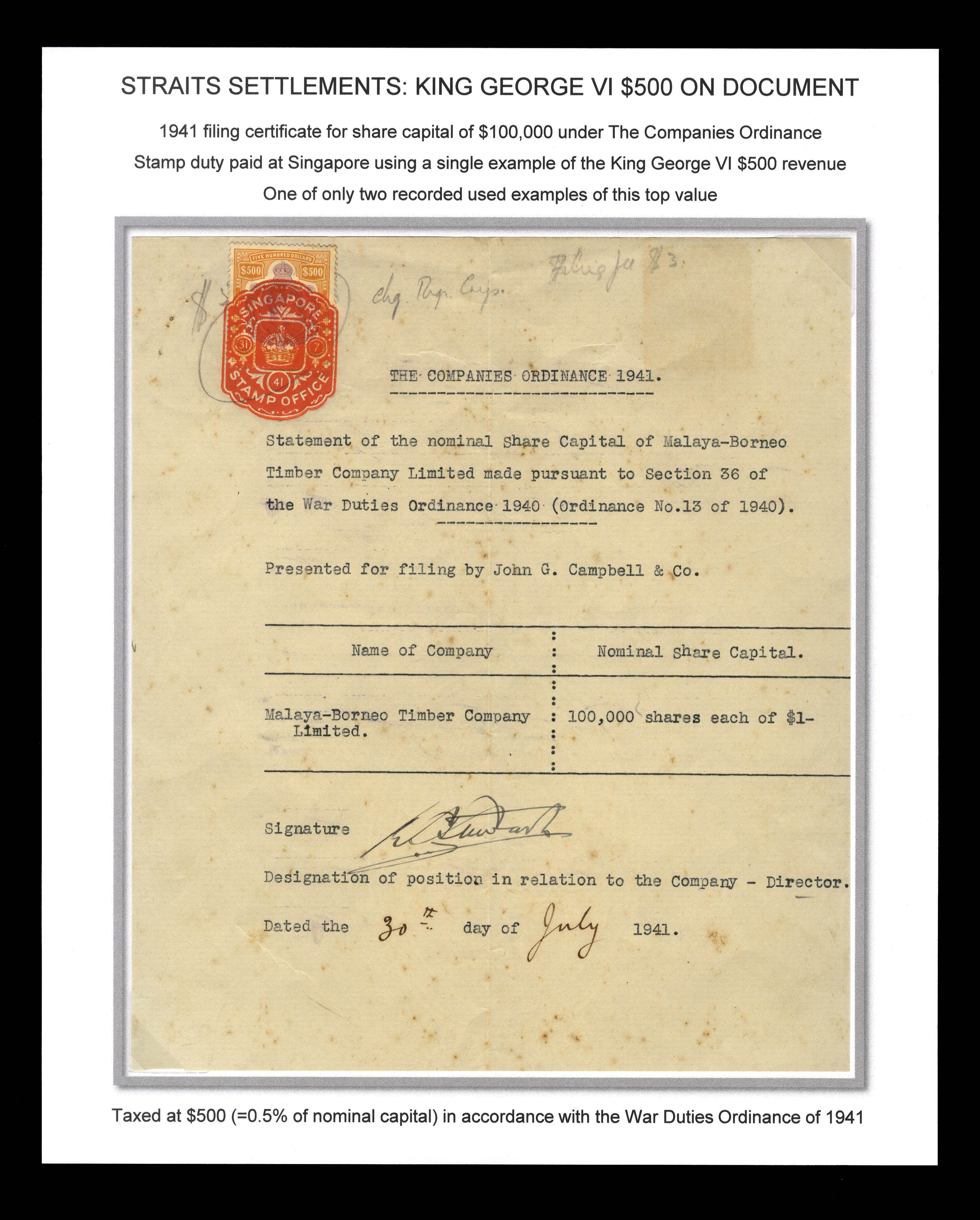 Straits Revenues KG VI high values used