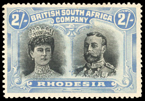 Rhodesia 1910-13 2s deep black and blue perf 15