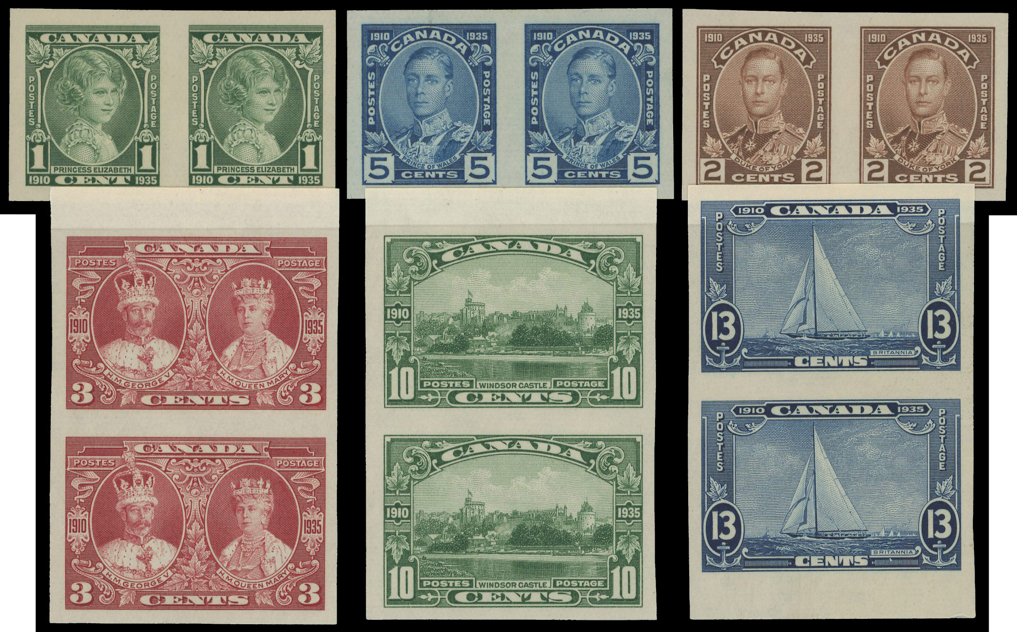 Canada 1935 Silver Jubilee set of 6 imperf pairs