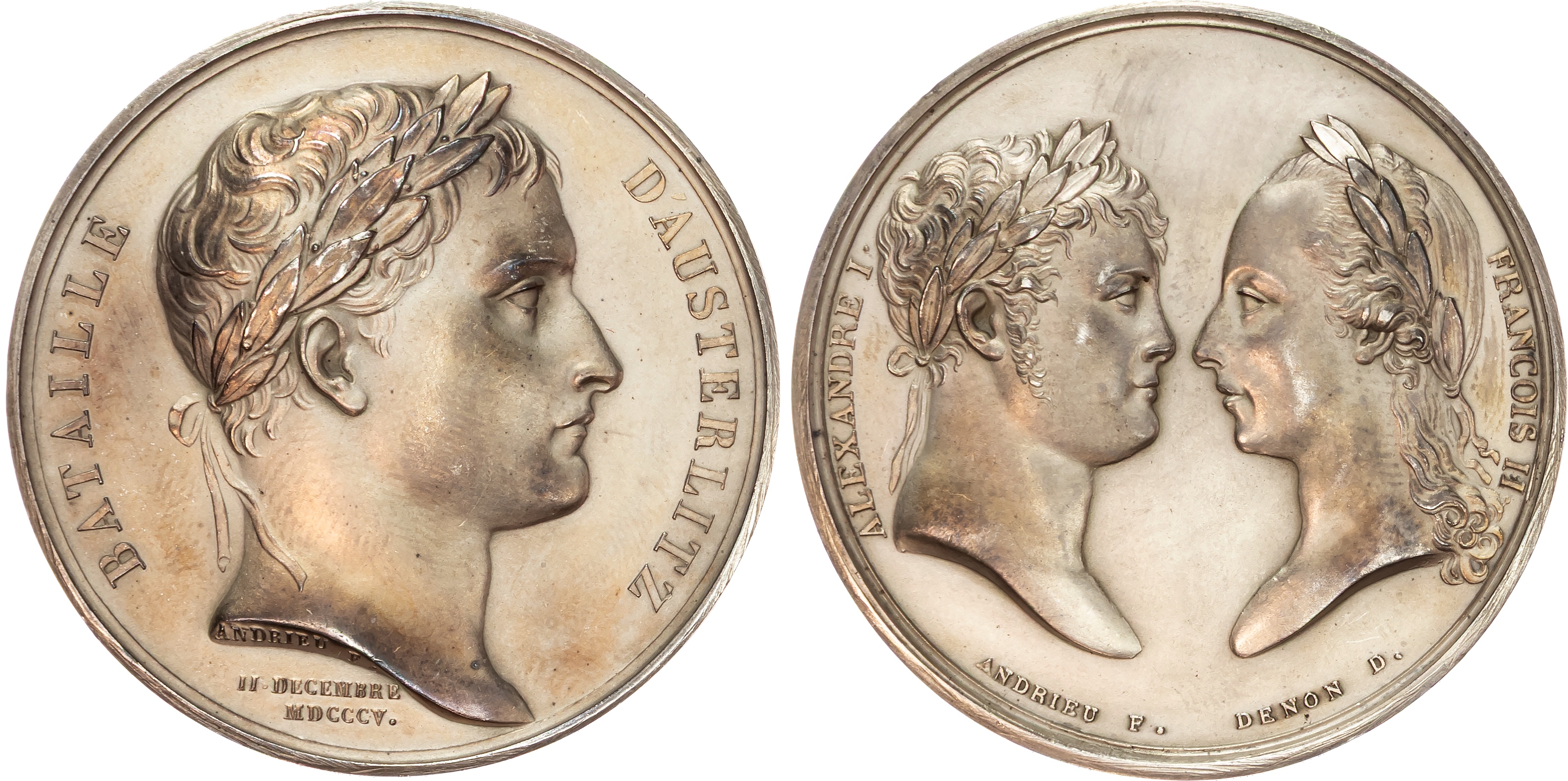 France, Napoleon I (1804–1814) Battle of Austerlitz, 1805, silver medal (41mm/46.16gm) by B. Andrieu.