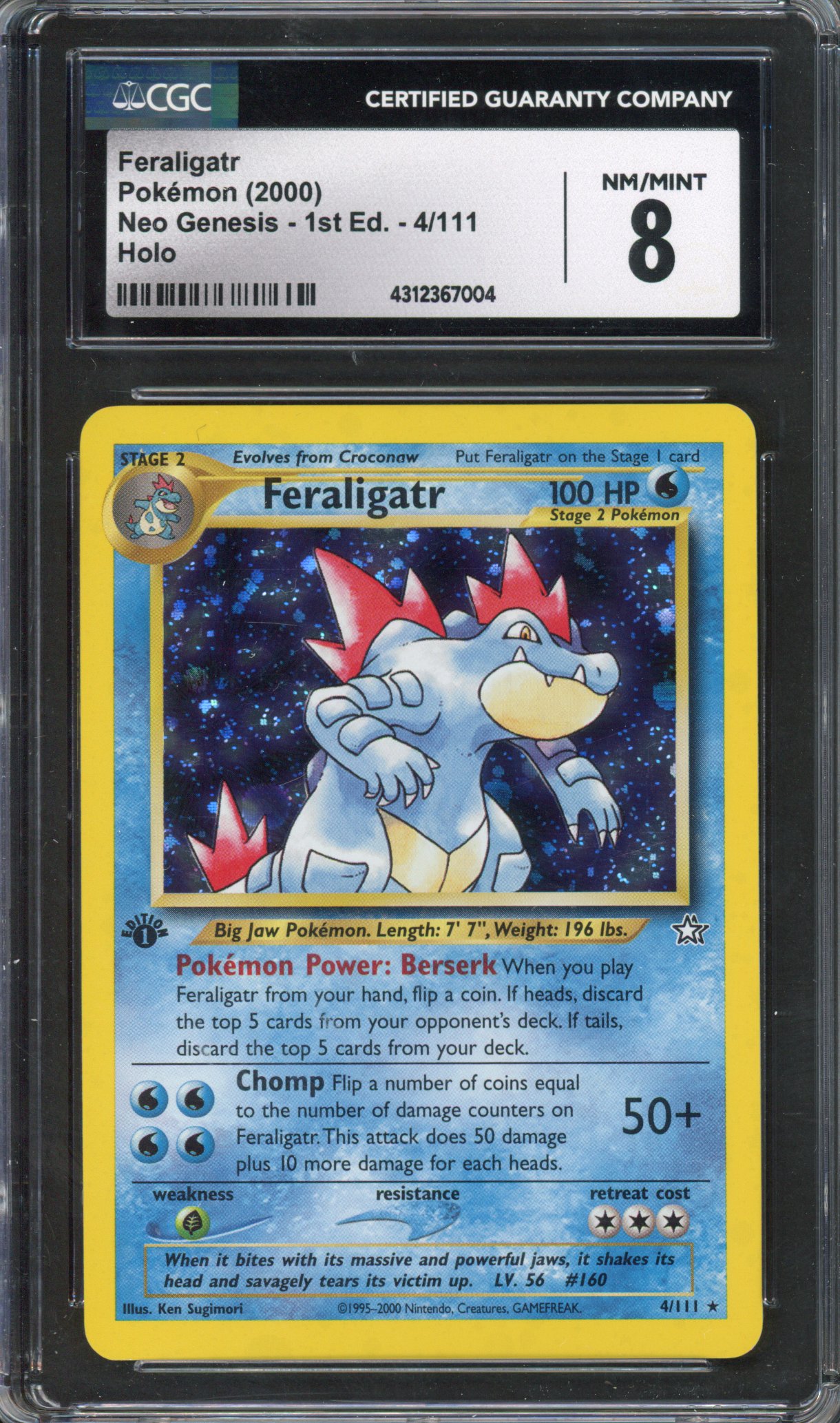 Pokémon TCG - CGC 8 1st Edition Feraligatr Neo Genesis NM/MINT 
