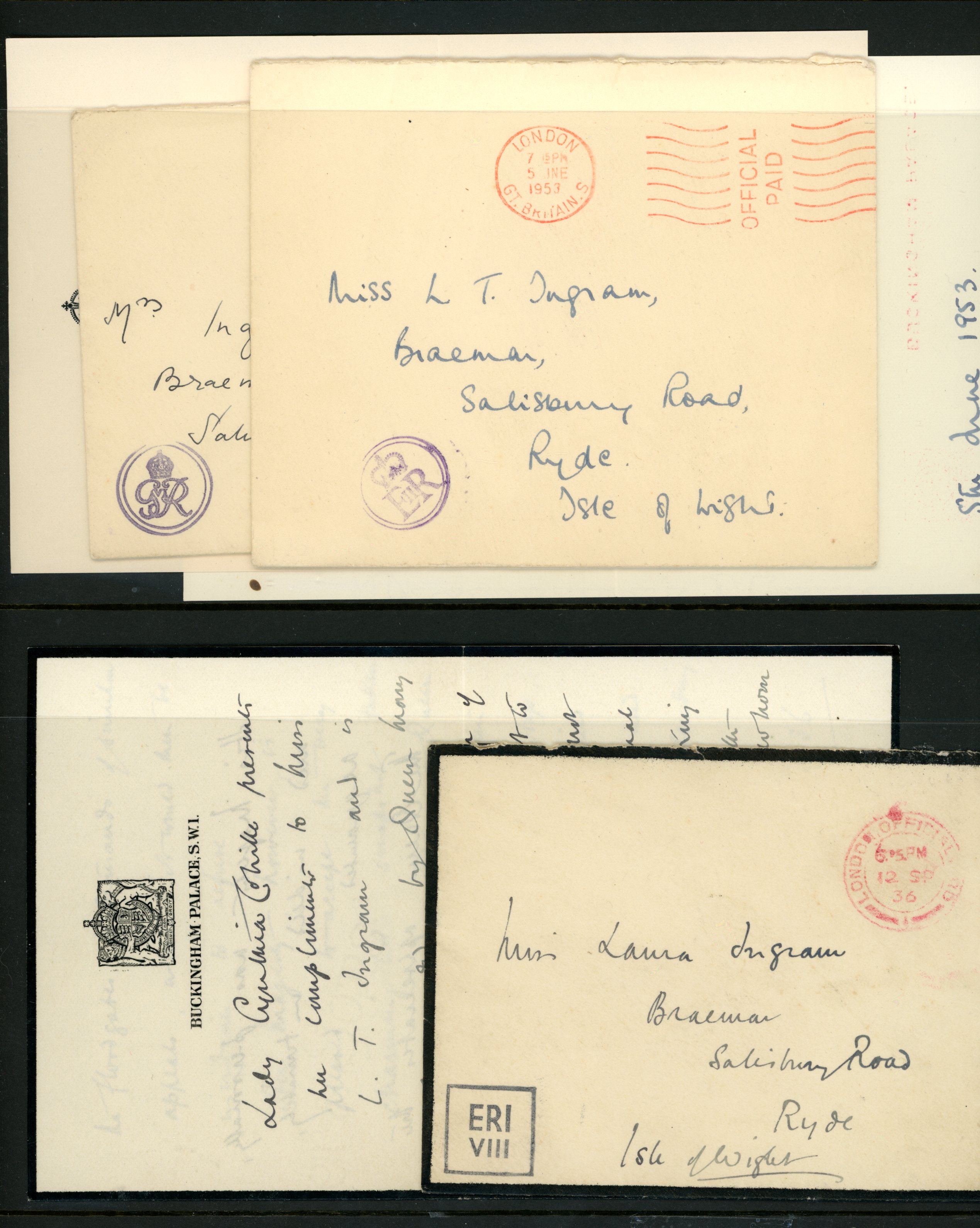 Royalty: Envelope bearing boxed ERIVIII...