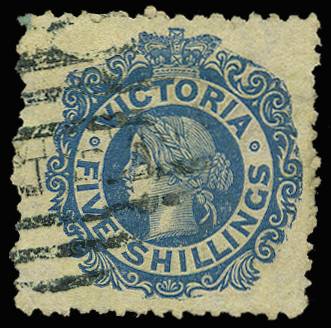 VICTORIA SG 139 1867-81 5s blue/yellow used
