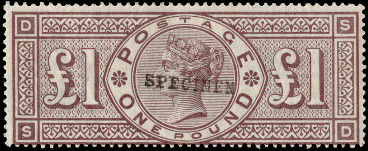 Great Britain 1884 £1 Brown-lilac (Wmk. Three Crowns). Very fine and fresh unused o.g. example lettered SD overpri…