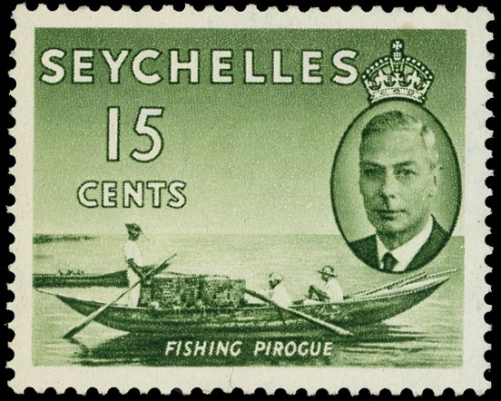 SEYCHELLES: 1952 15c deep yellow-green, error, St Edward's Crown watermark, fine unmounted SG...