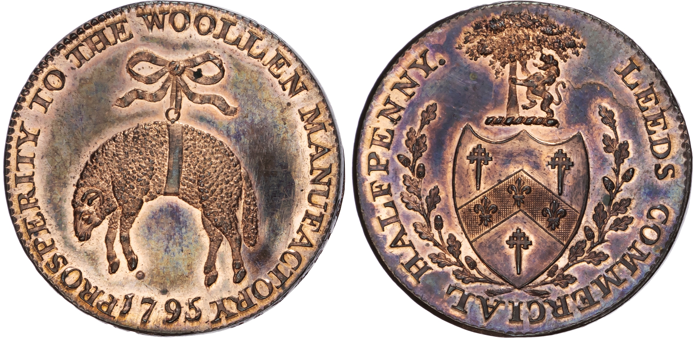 Yorks. Leeds , Samuel Birchall (woolstapler and coin collector) private Halfpenny 1795, Birchall crest and arm…