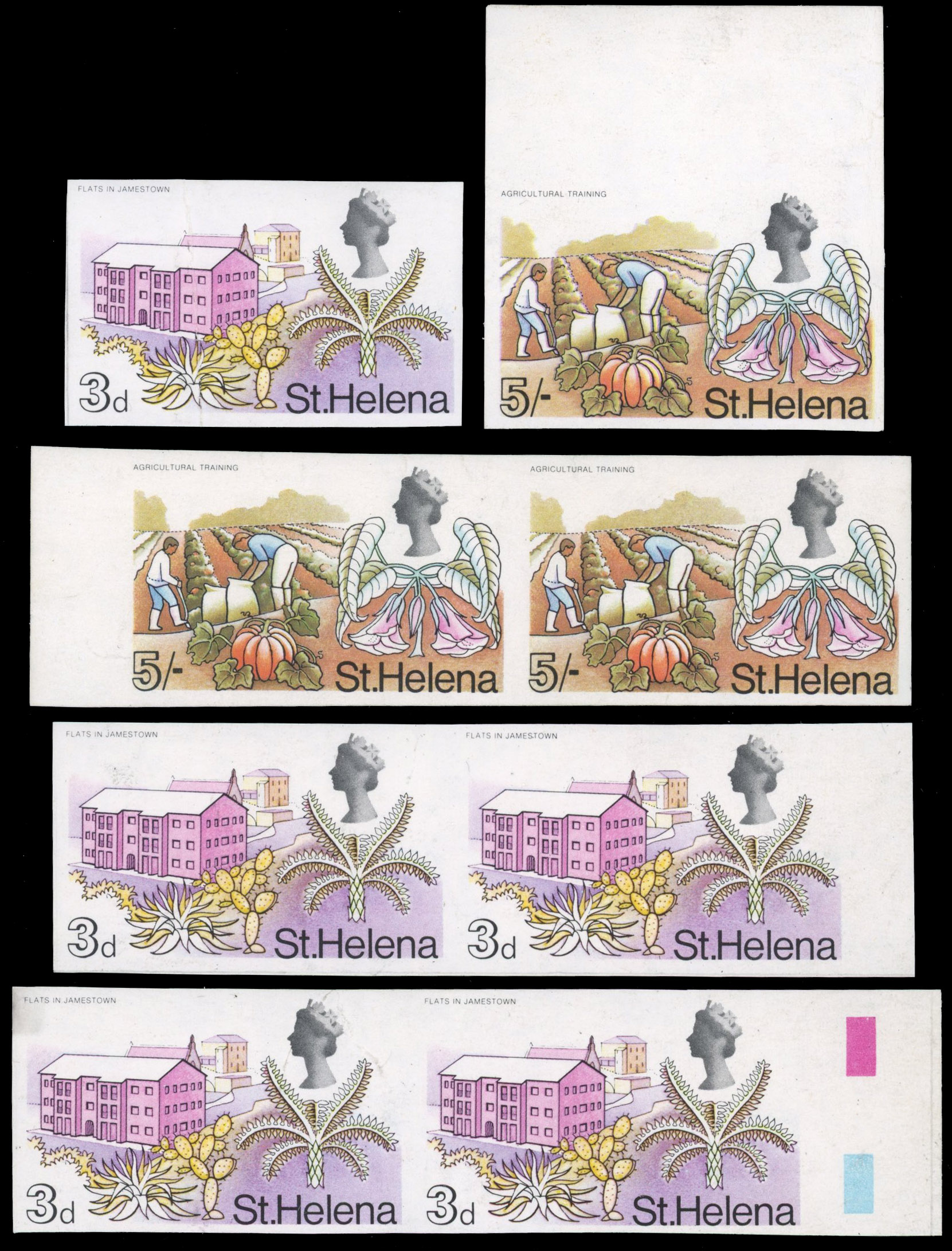 St Helena 1968 Pictorial imperforate group, SG 226var, 230var, 238var