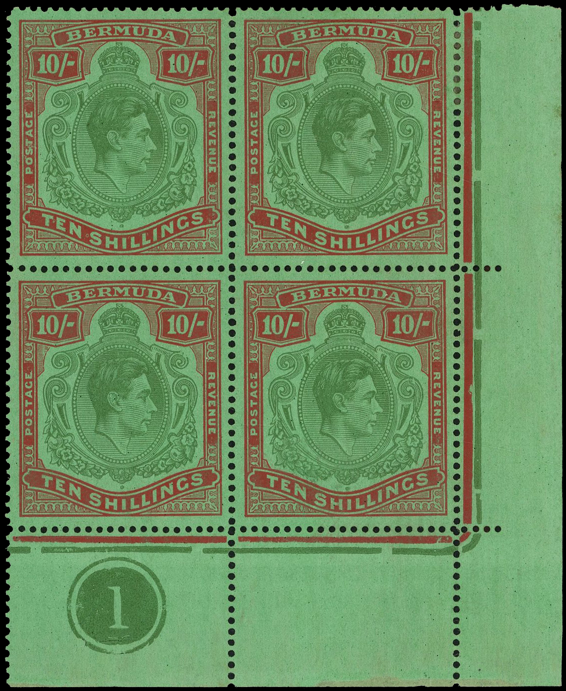 Bermuda SG 119b, bd, be Plate block mint