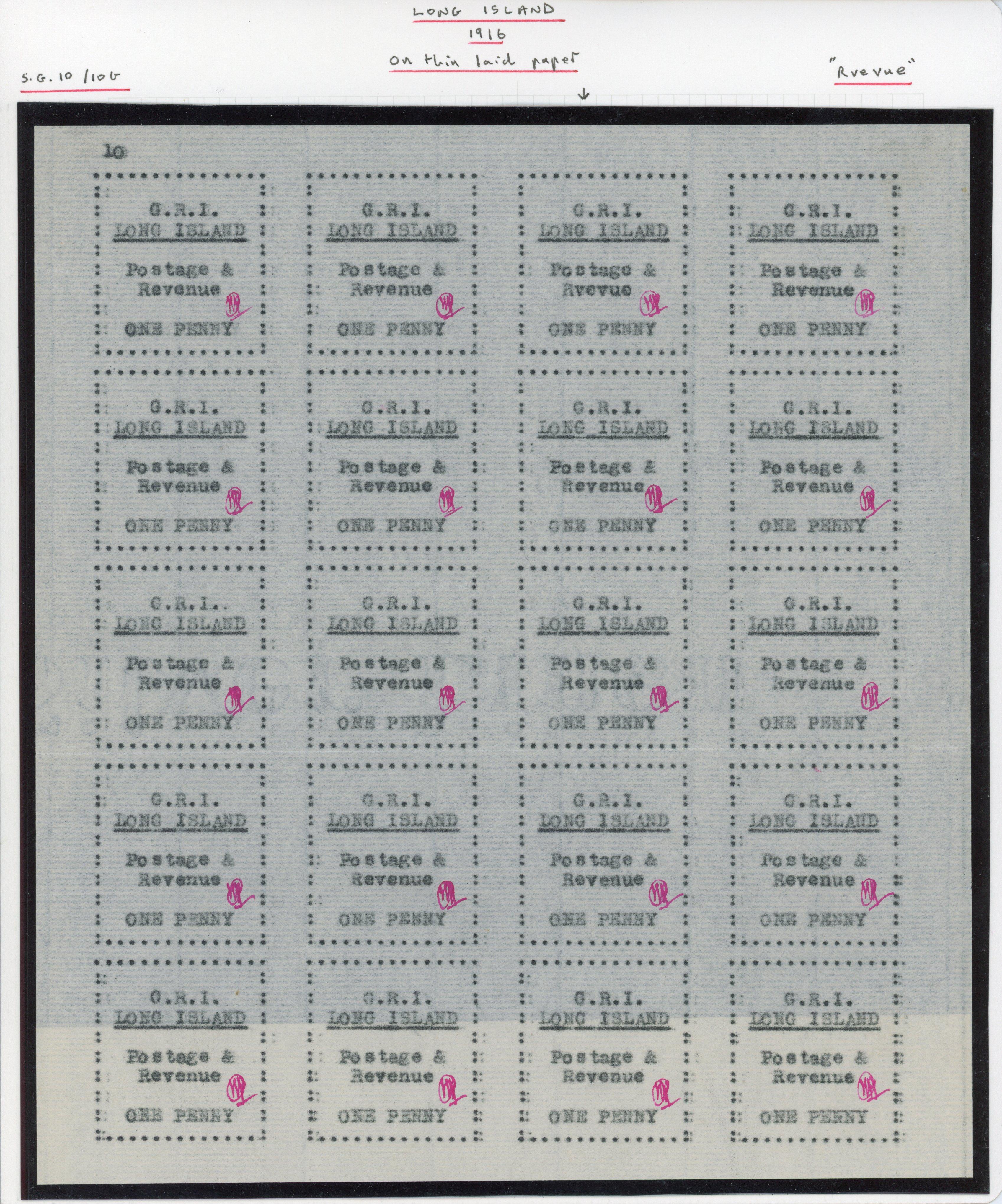 Long Islands SG 10/b complete sheet of twenty