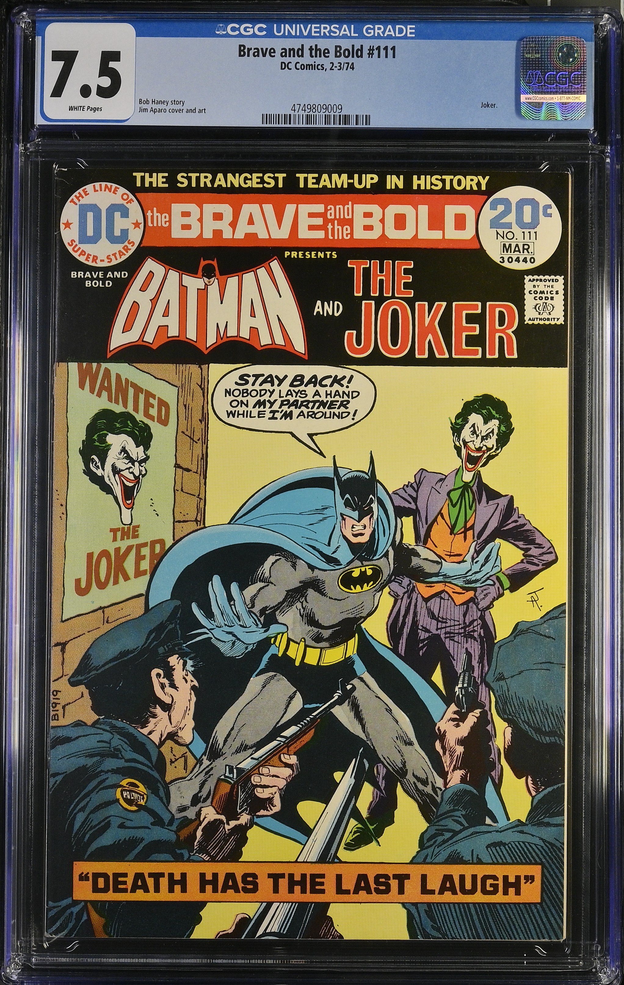 Brave and the Bold #111 CGC 7.5 Joker Cover (DC Comics, 1974) White Pages
