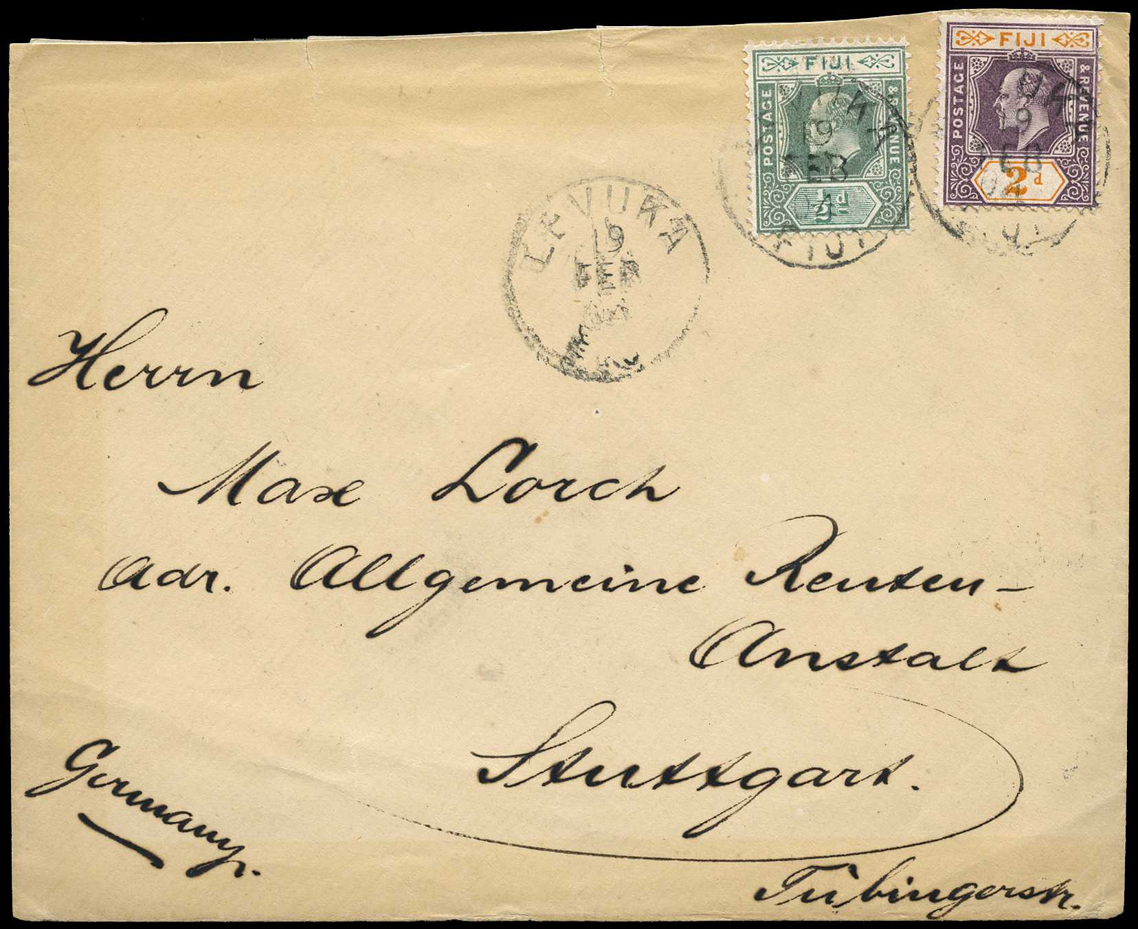 1904 cover to Germany with 1903 2d and ½d...