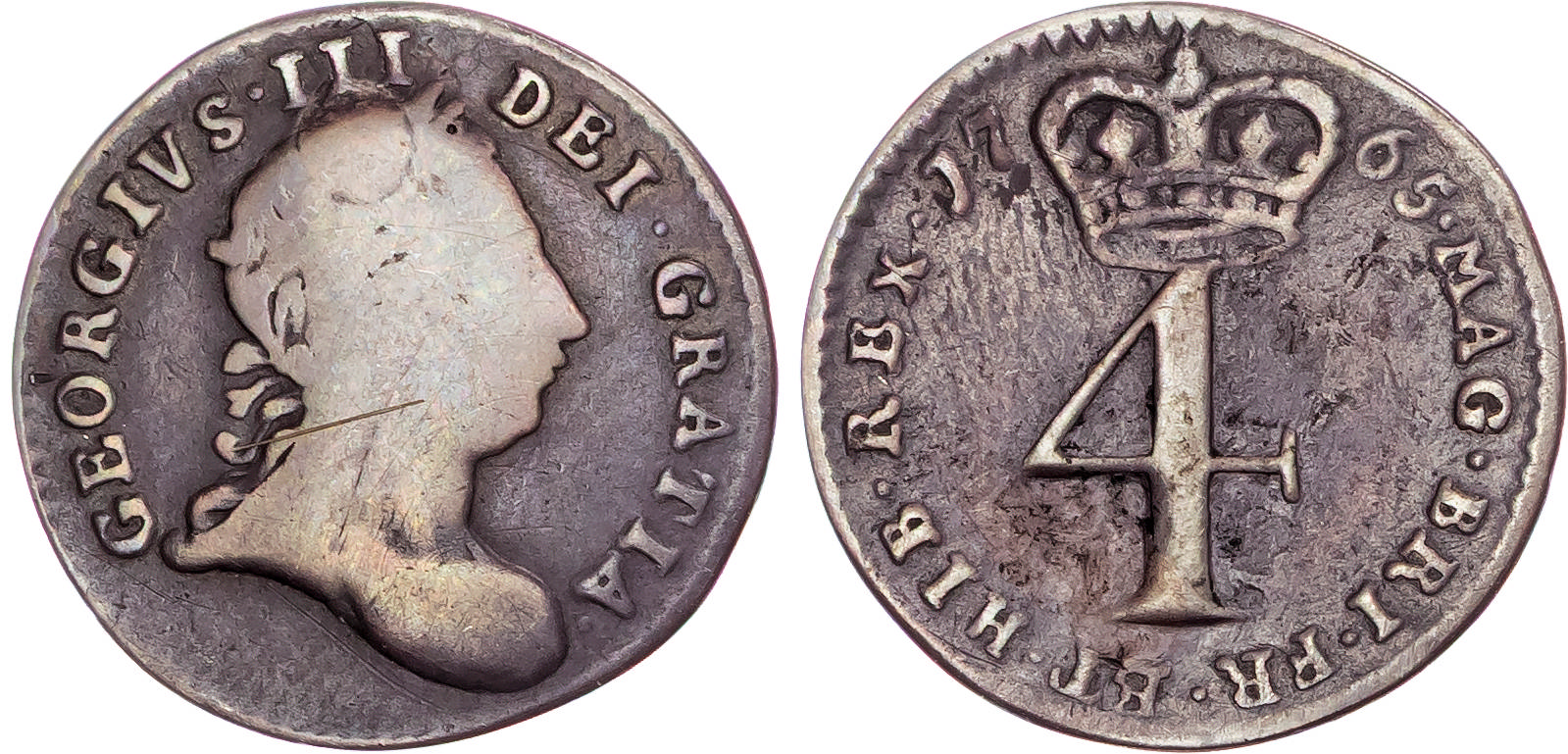 George III (1760-1820), AR Fourpence, 1765.