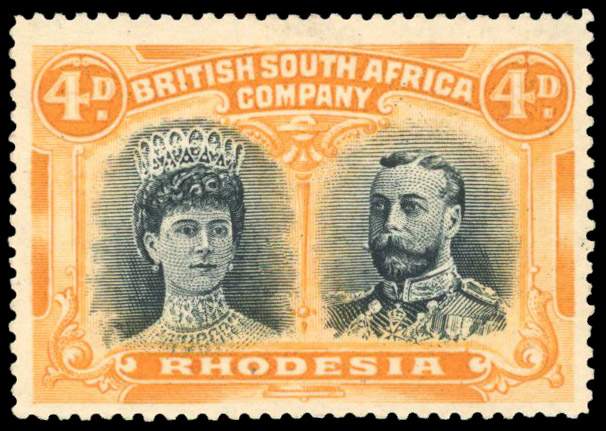 Rhodesia 1910-13 4d blue-black and yellow-orange perf 15
