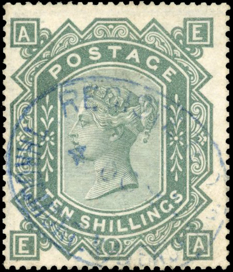 GB SG 128 1878 10s greenish grey watermark Maltese Cross used