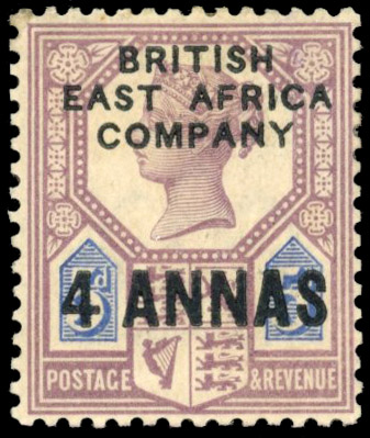 British East Africa SG 3 1890 4a on GB 5d mint