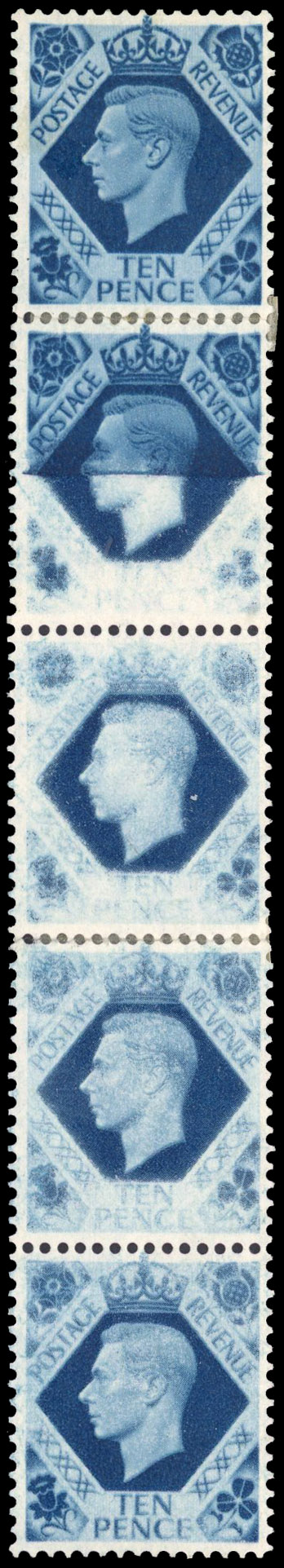 1939 10d Turquoise-blue Doctor blade flaw strip mint (SG474var)