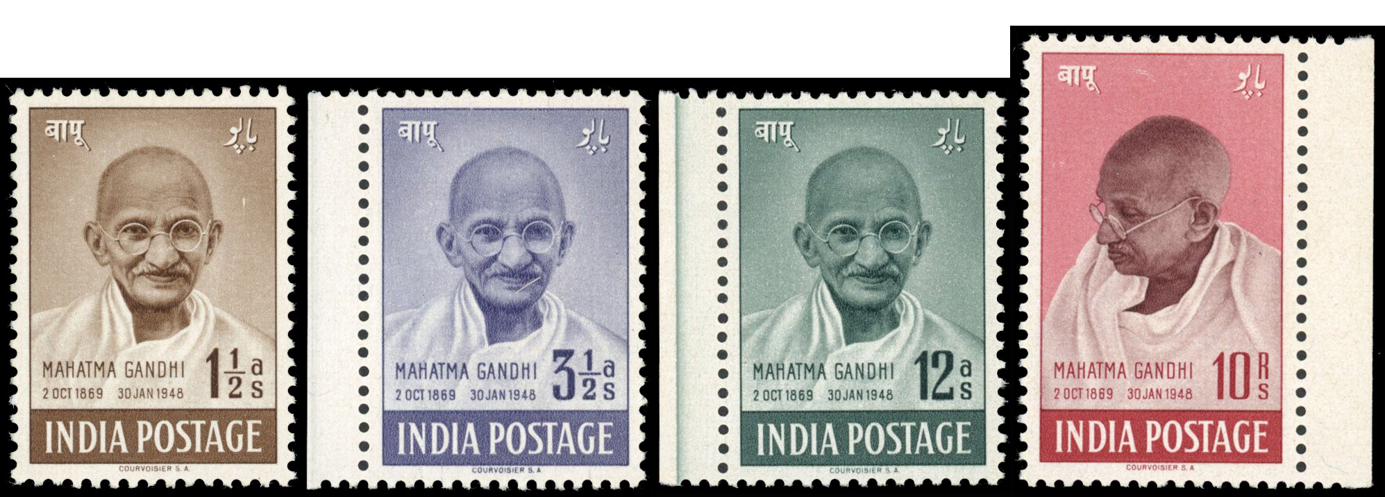 India 1948 Gandhi set U/M SG 305-308