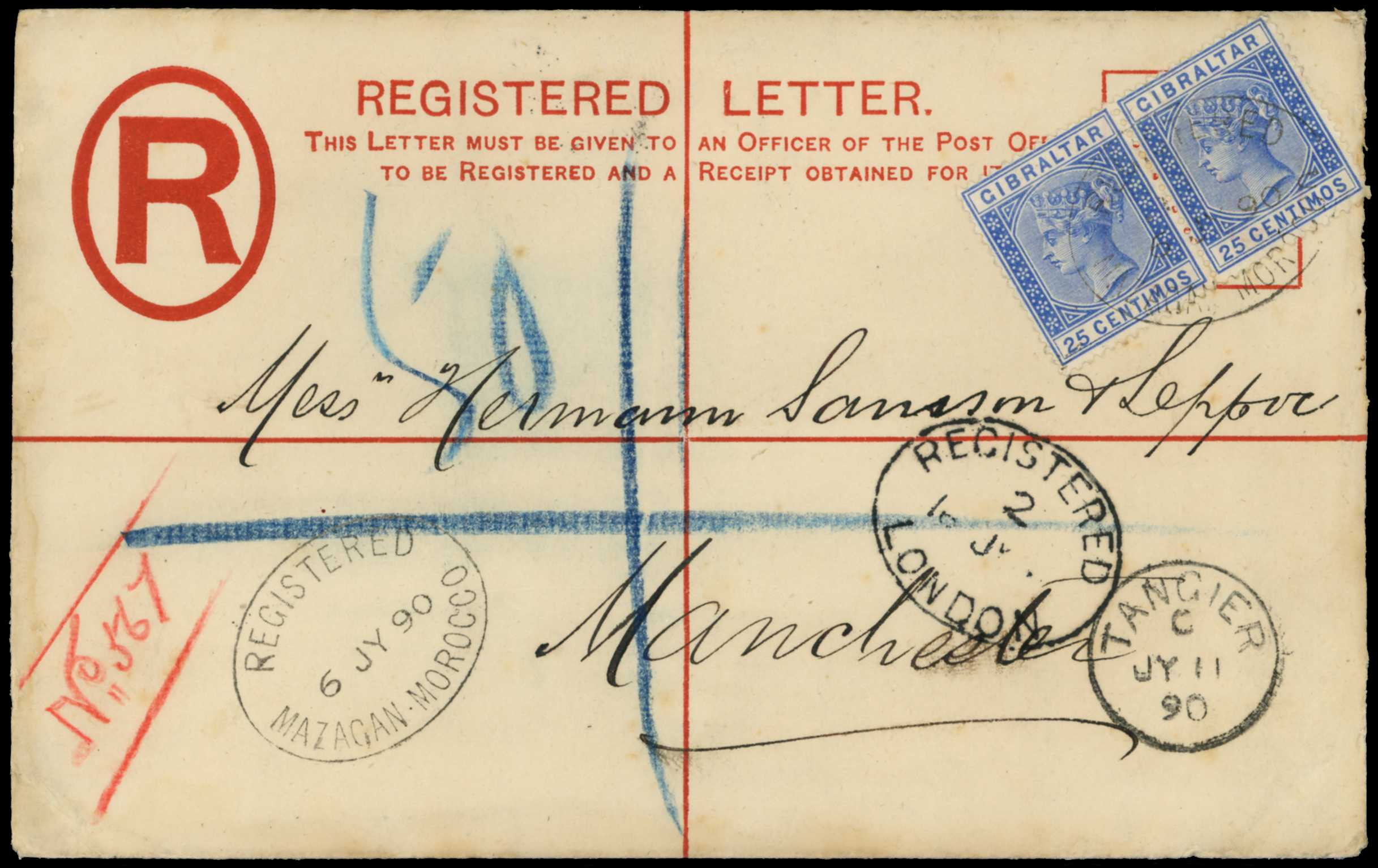 POSTAL HISTORY: 1890 Gibraltar 20c...