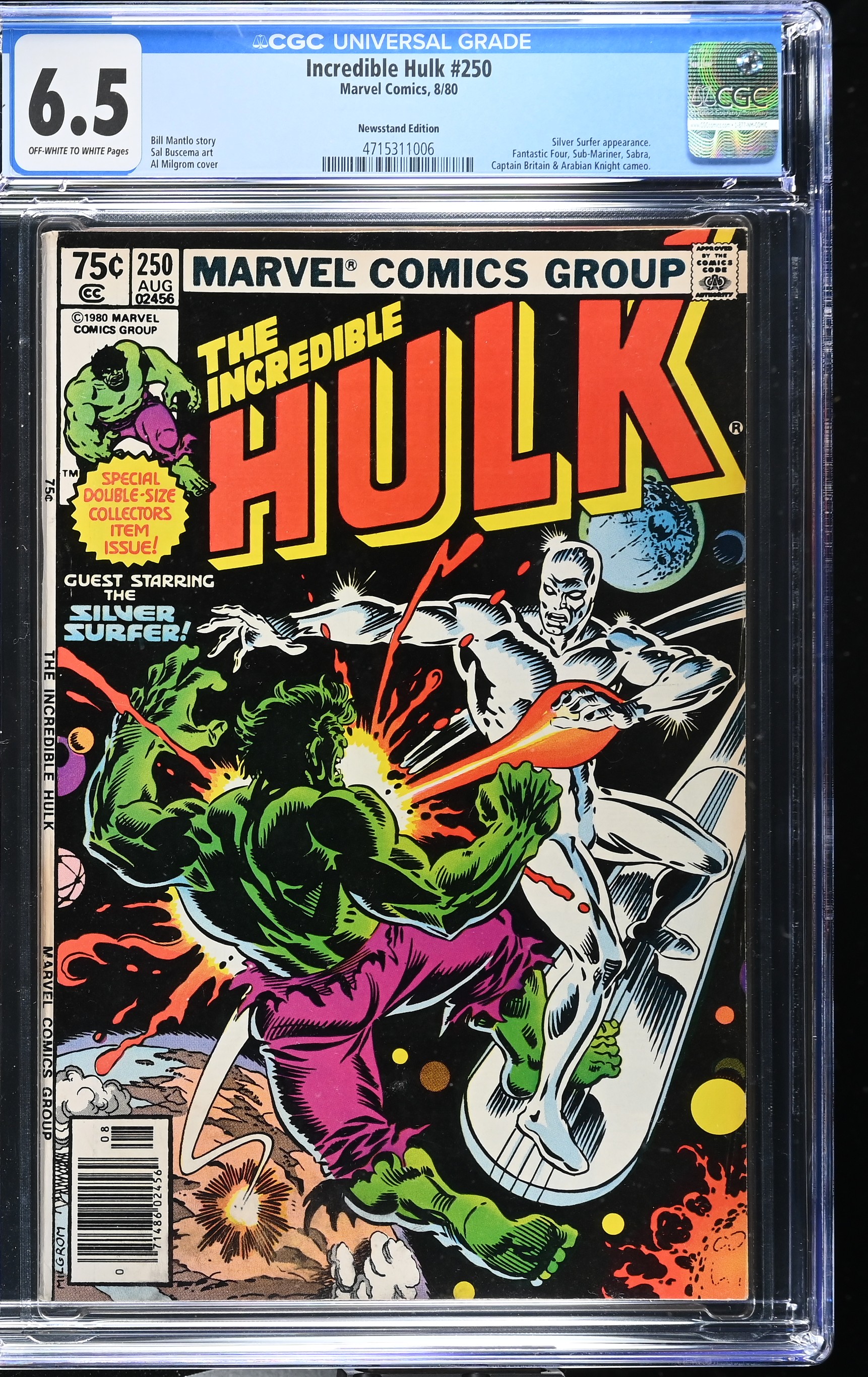 Incredible Hulk #250 CGC 6.5 Giant Sized 250th Issue Newsstand Edition (Marvel Comics, 1980) Off-White to White Pages