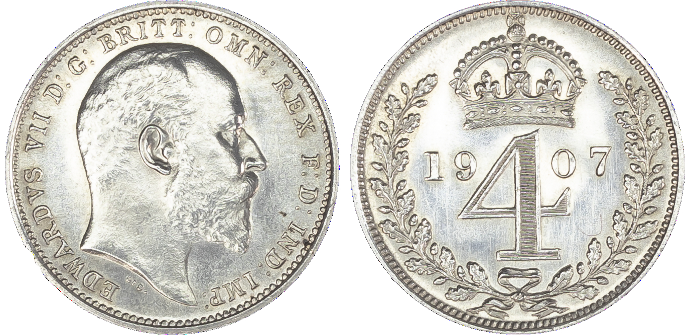 Edward VII (1901-10), Maundy Set, 1907, bare head right, DES raised below truncation for engraver G. W. De Saulles, legend