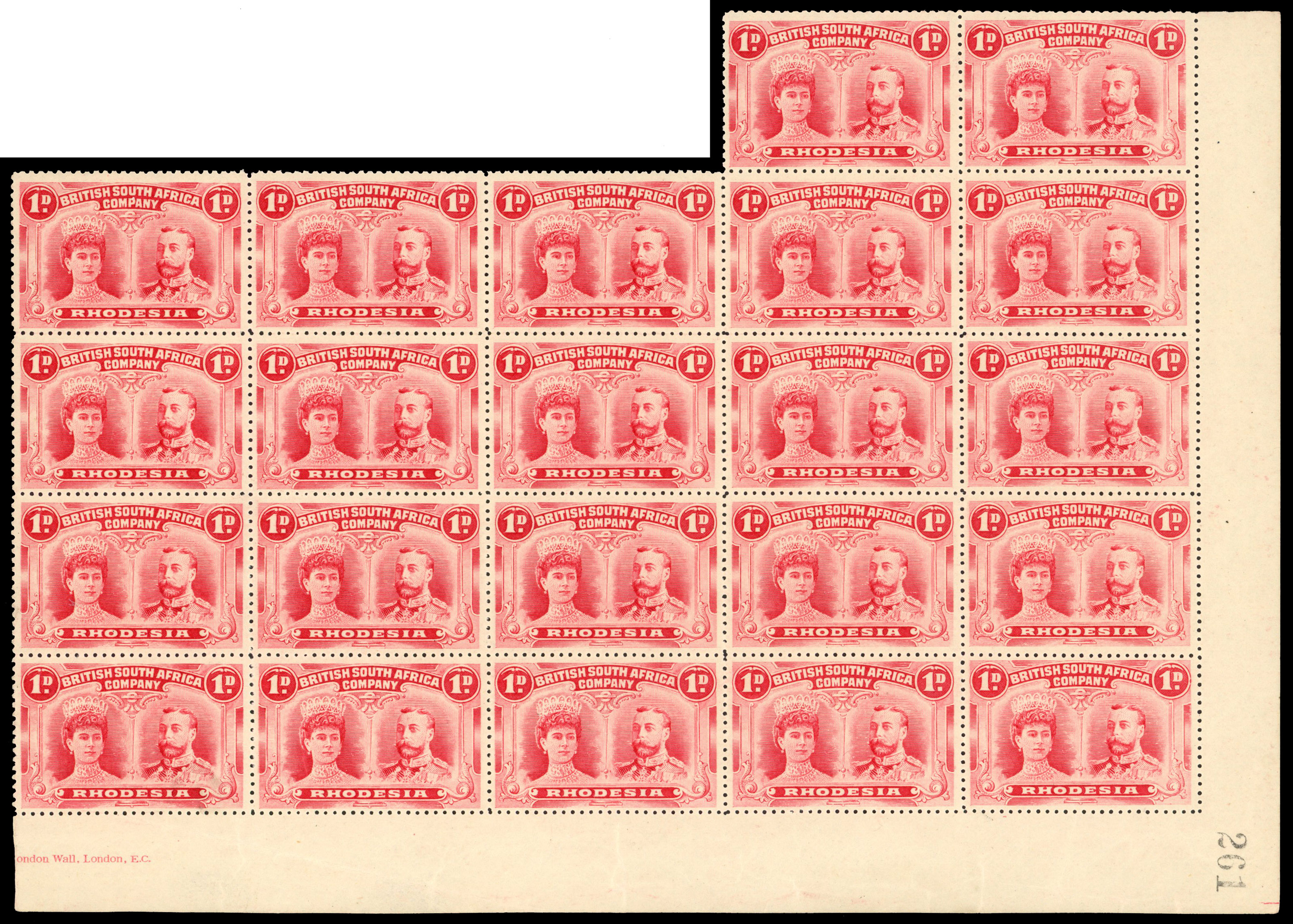 1d bright carmine SG 123 block mint