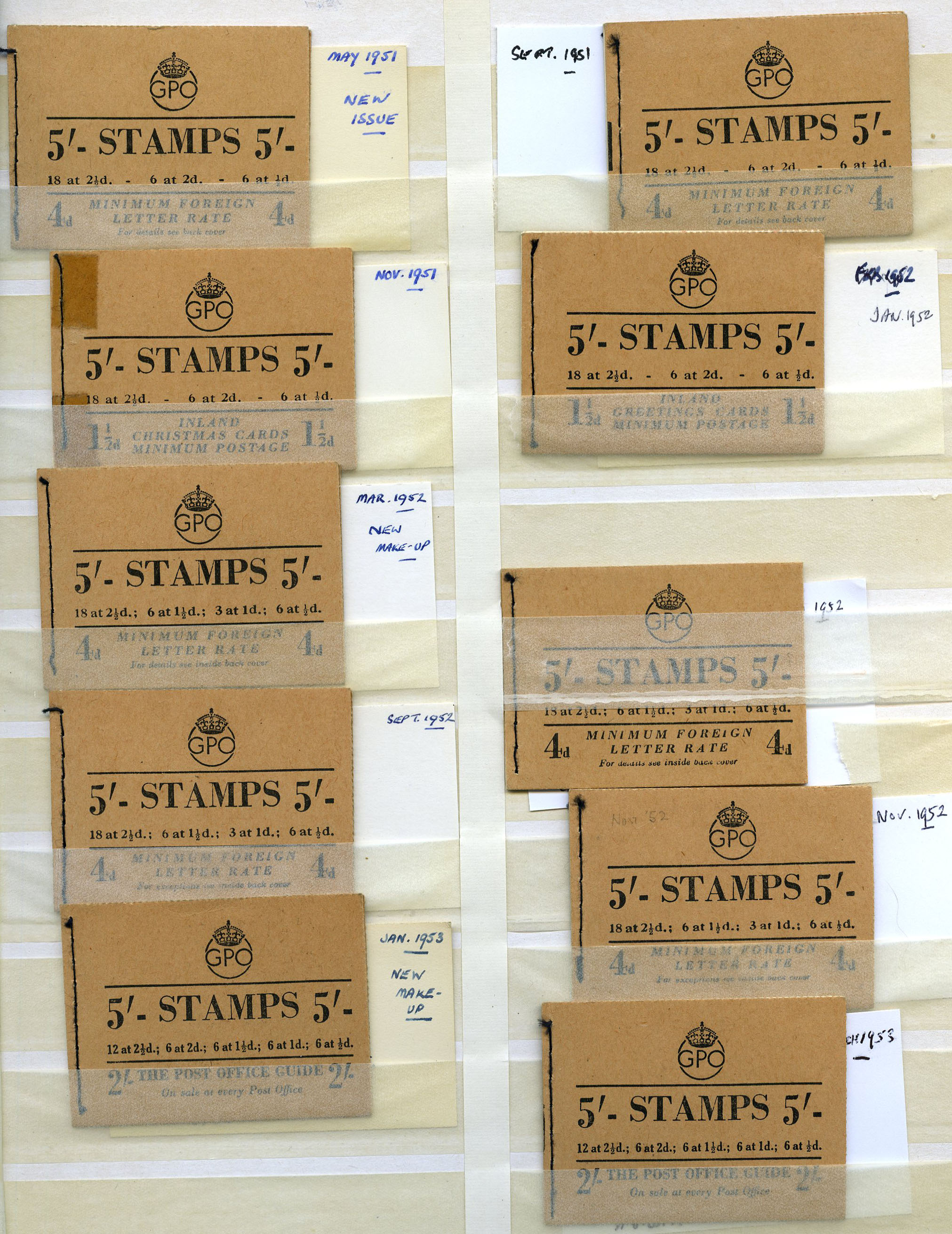 1951-3 5/- booklet group, new colours,...