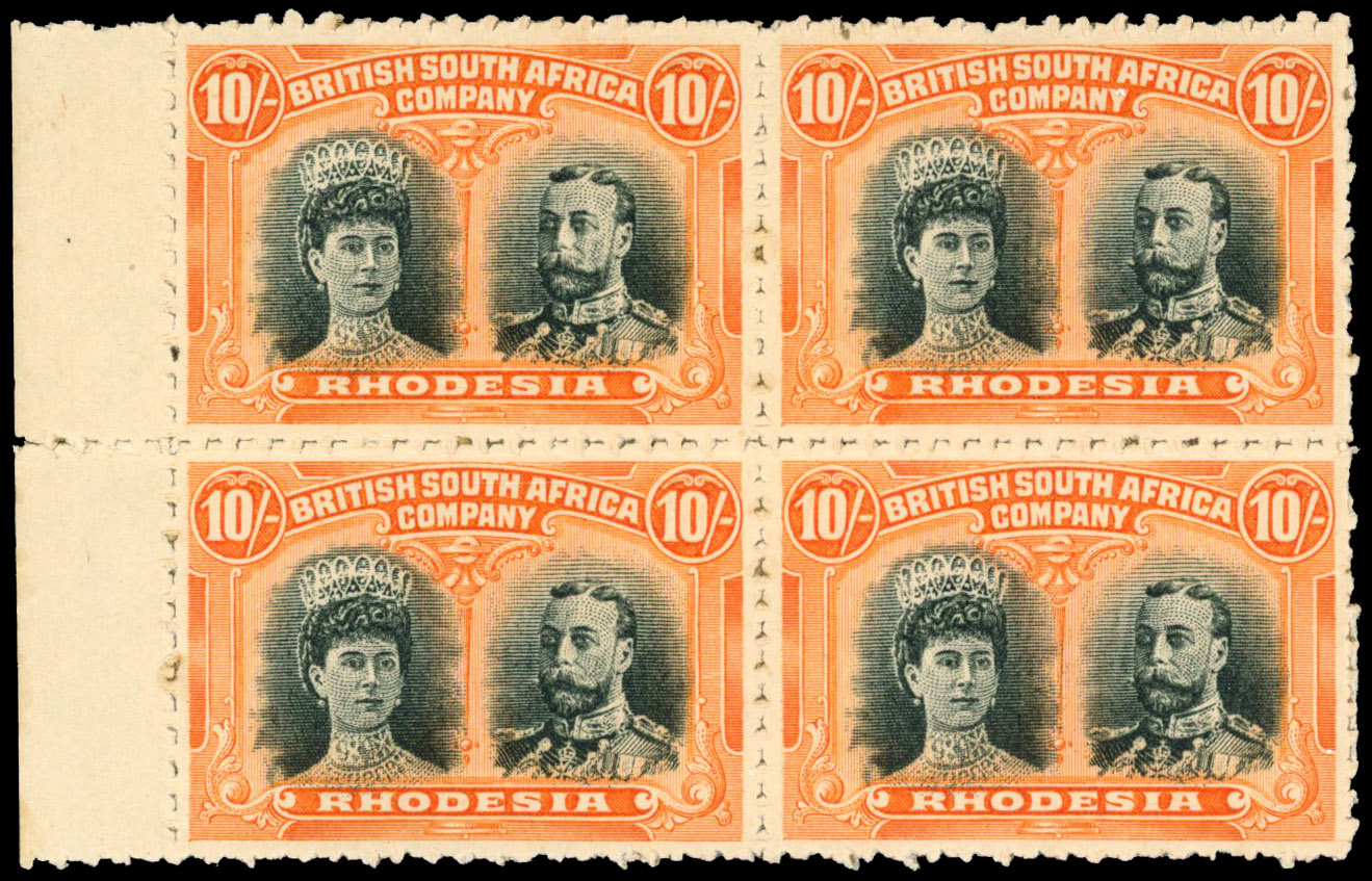 10s clandestine roulettes, left marginal block of four mint