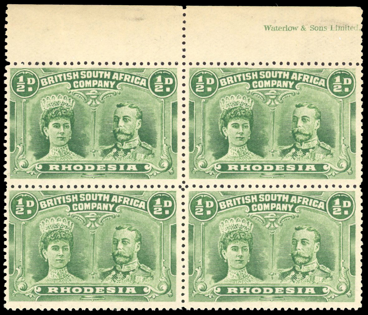 ½d dull green RJL 9 part imprint block mint