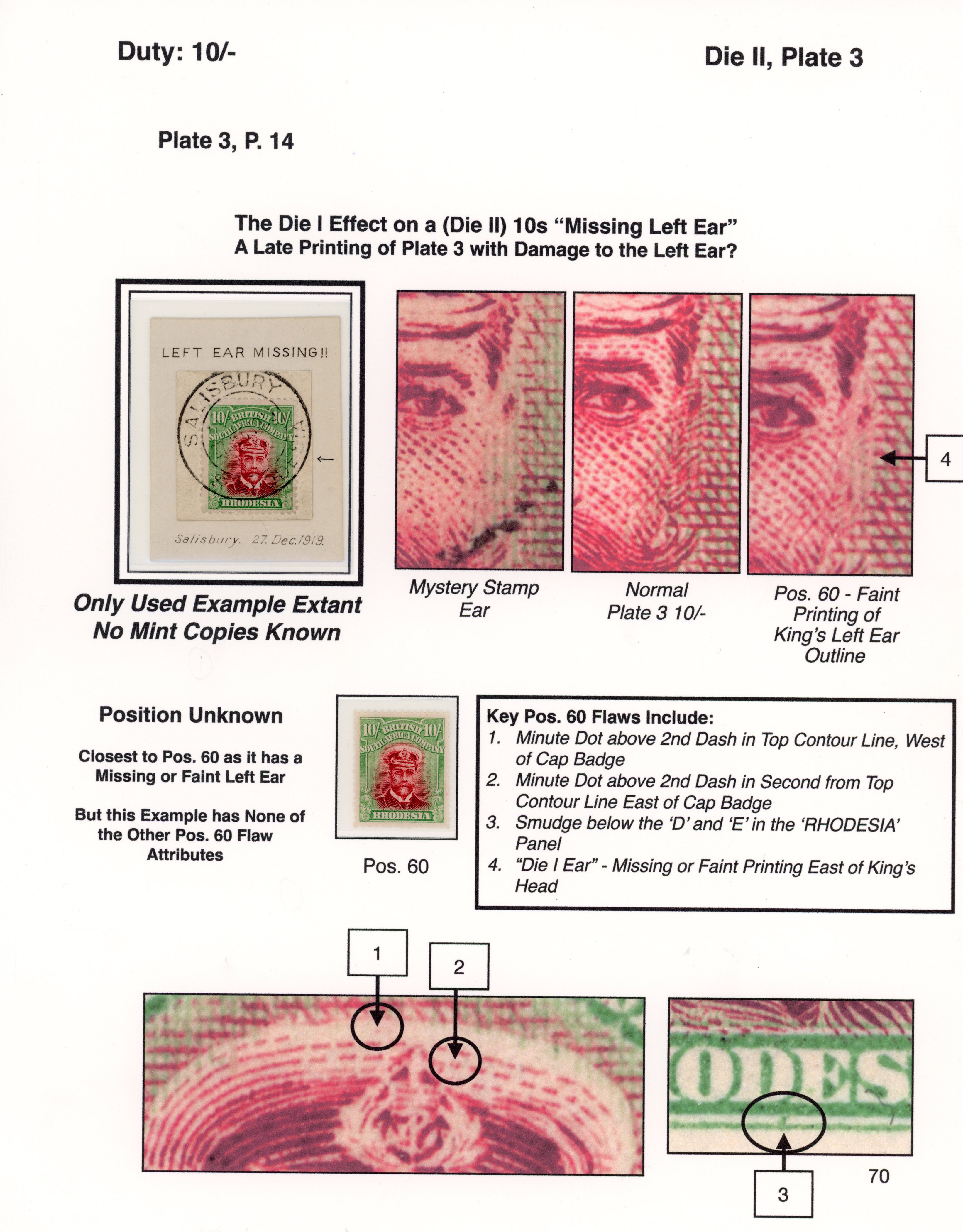 Rhodesia 10/- Die II 'mystery stamp' mint