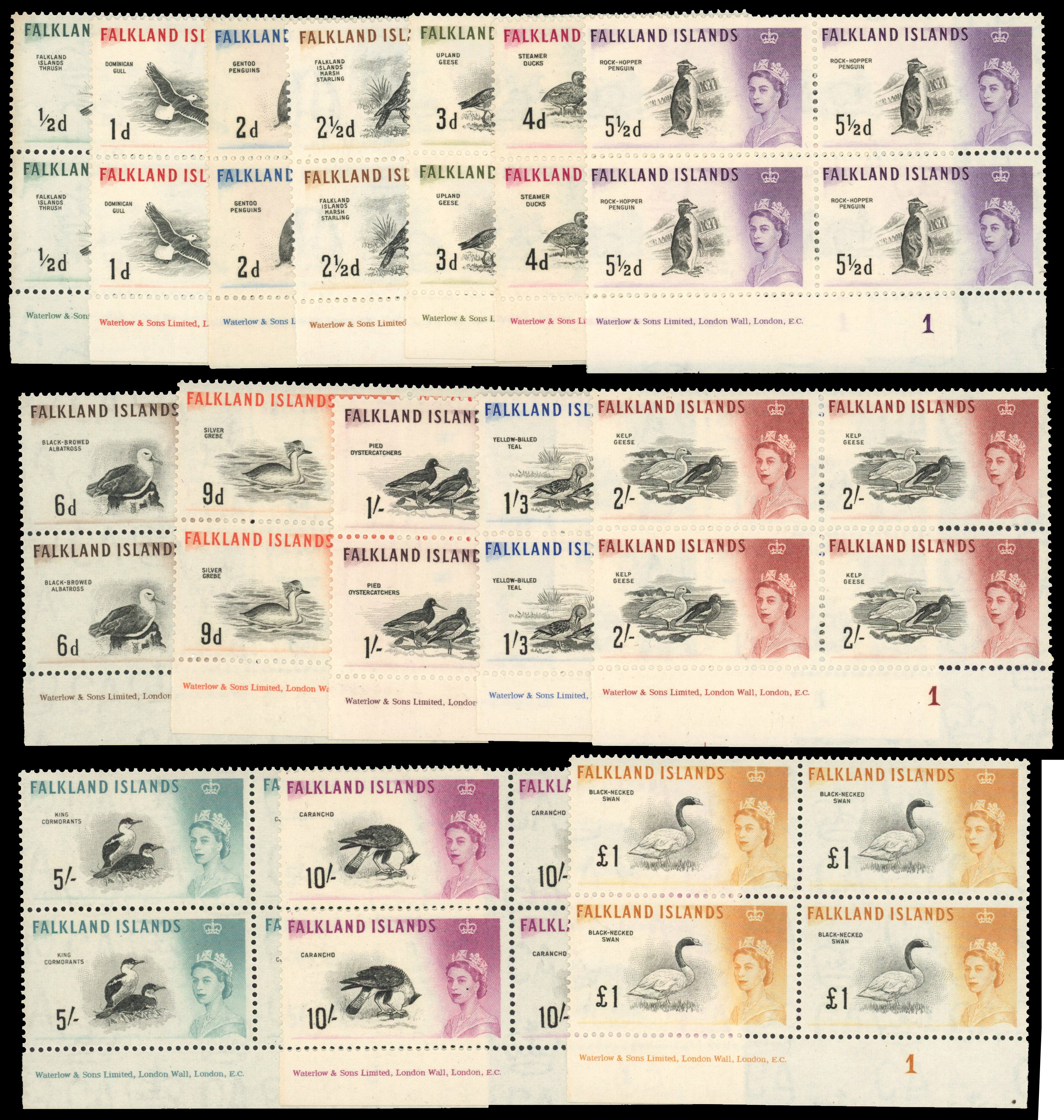 Falkland Islands SG 193-207 imprint and Plate blocks mint