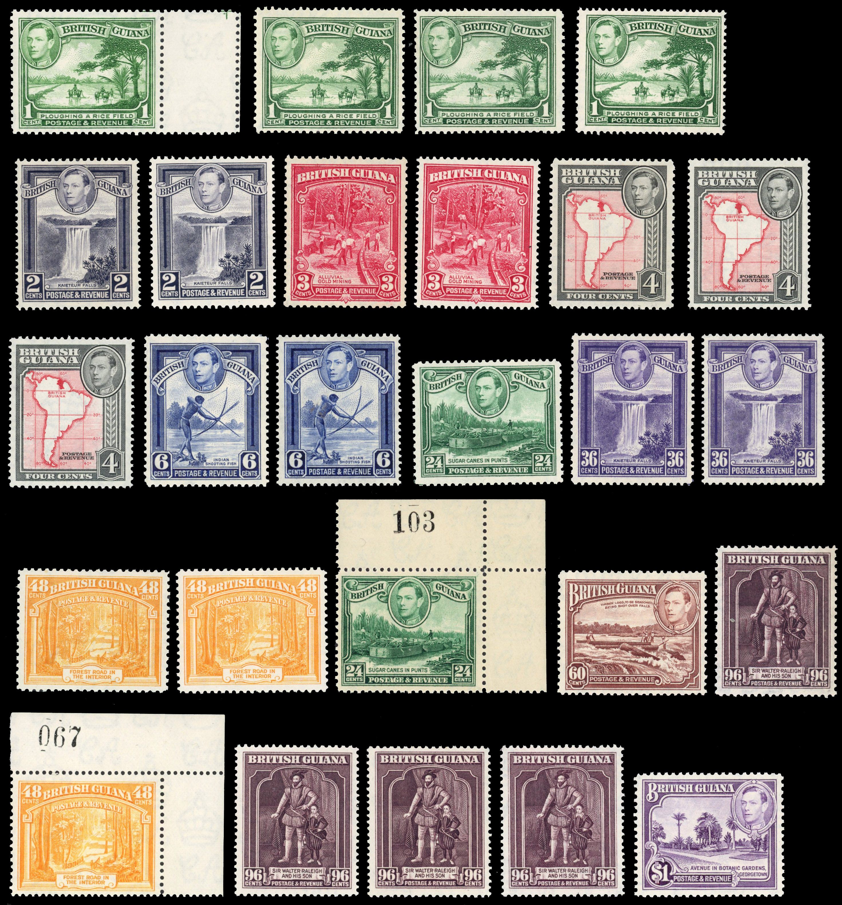 British Guiana SG 308-319b 1938-52 set with perfs mint