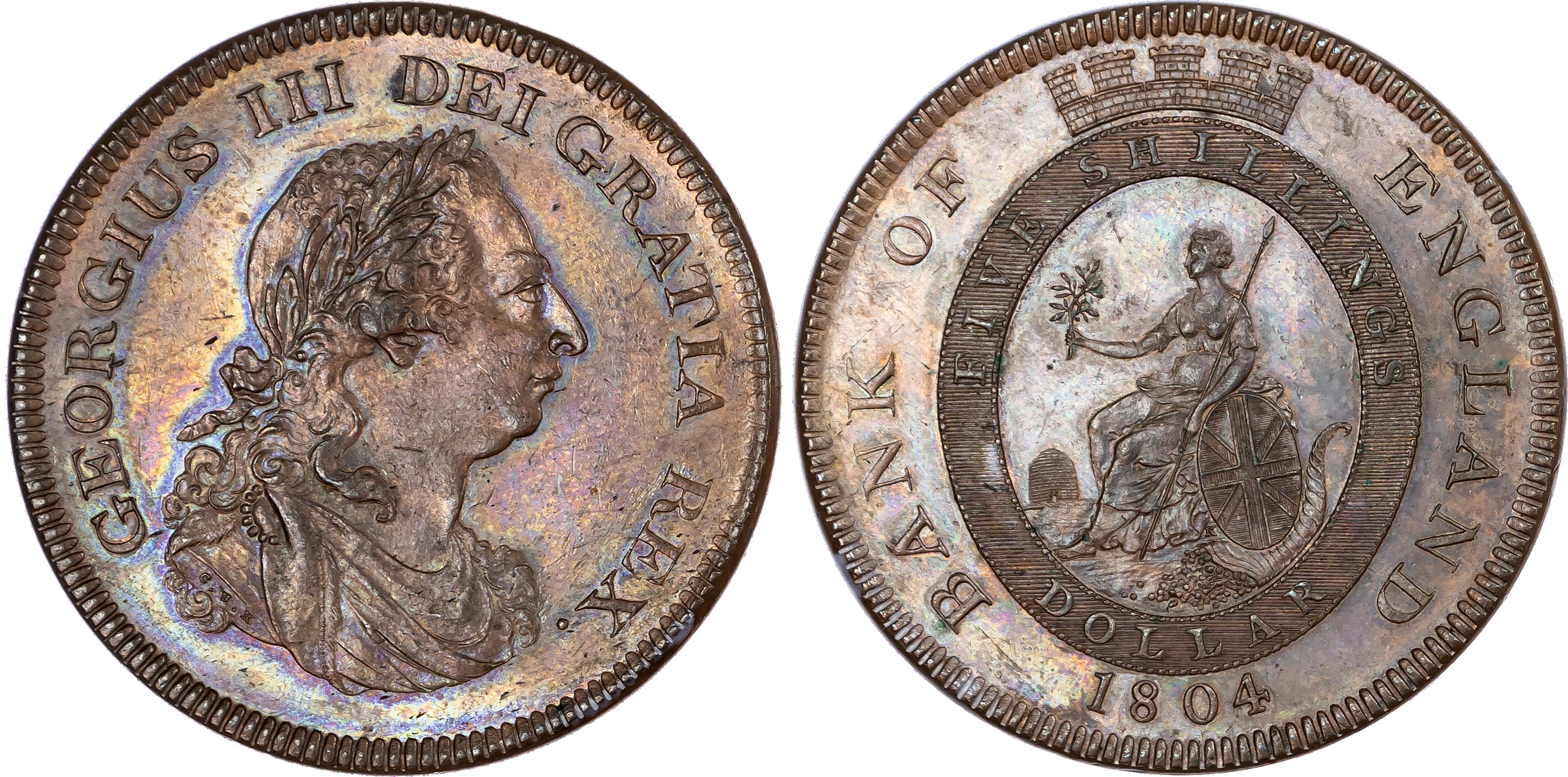 George III (1760-1820), Bank of England, Pattern Dollar, 1804, in copper.