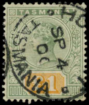 1892-99 £1 green and yellow, neatly cancelled...
