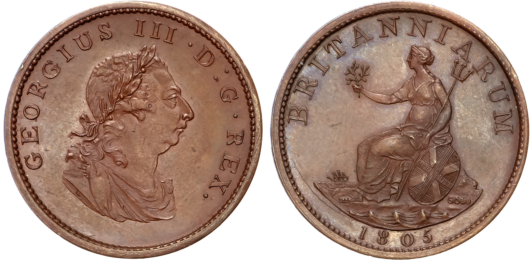 George III (1760-1820), Pattern Farthing, 1805, in copper