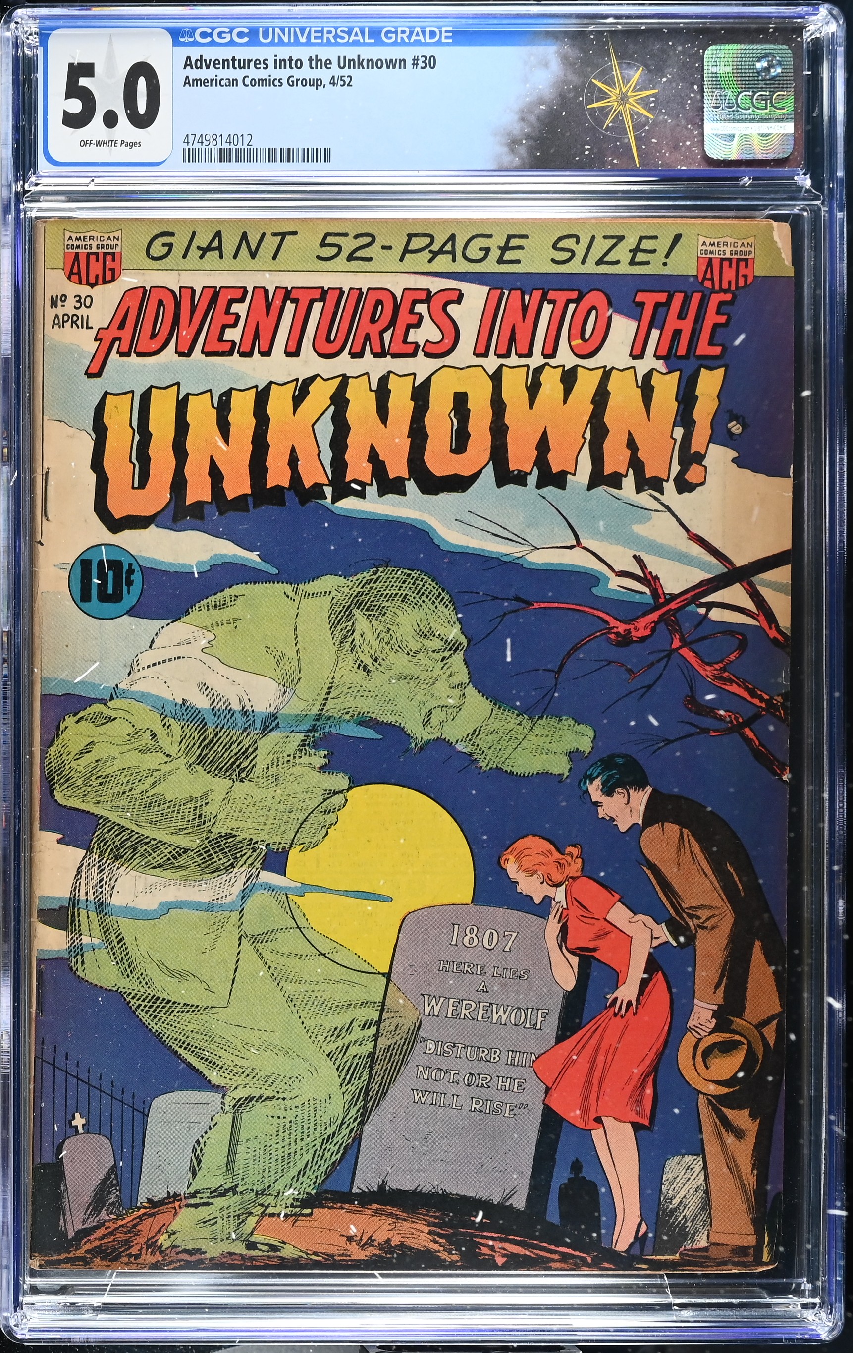 Adventures into the Unknown #30 CGC 5.0 Cover by Ken Bald (American Comics Group, 1952) Off-White Pages