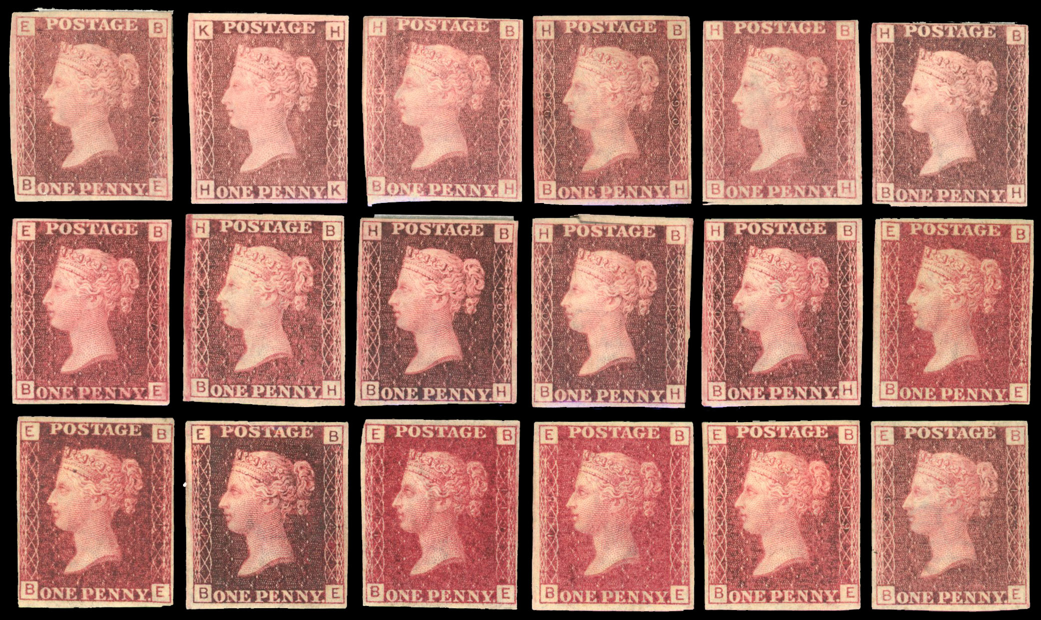 GB 1864-79 1d rose-red collection of imperforate imprimaturs