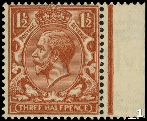 GB: 1924 1½d red brown, printed on gummed side error, superb r/h marginal example. 