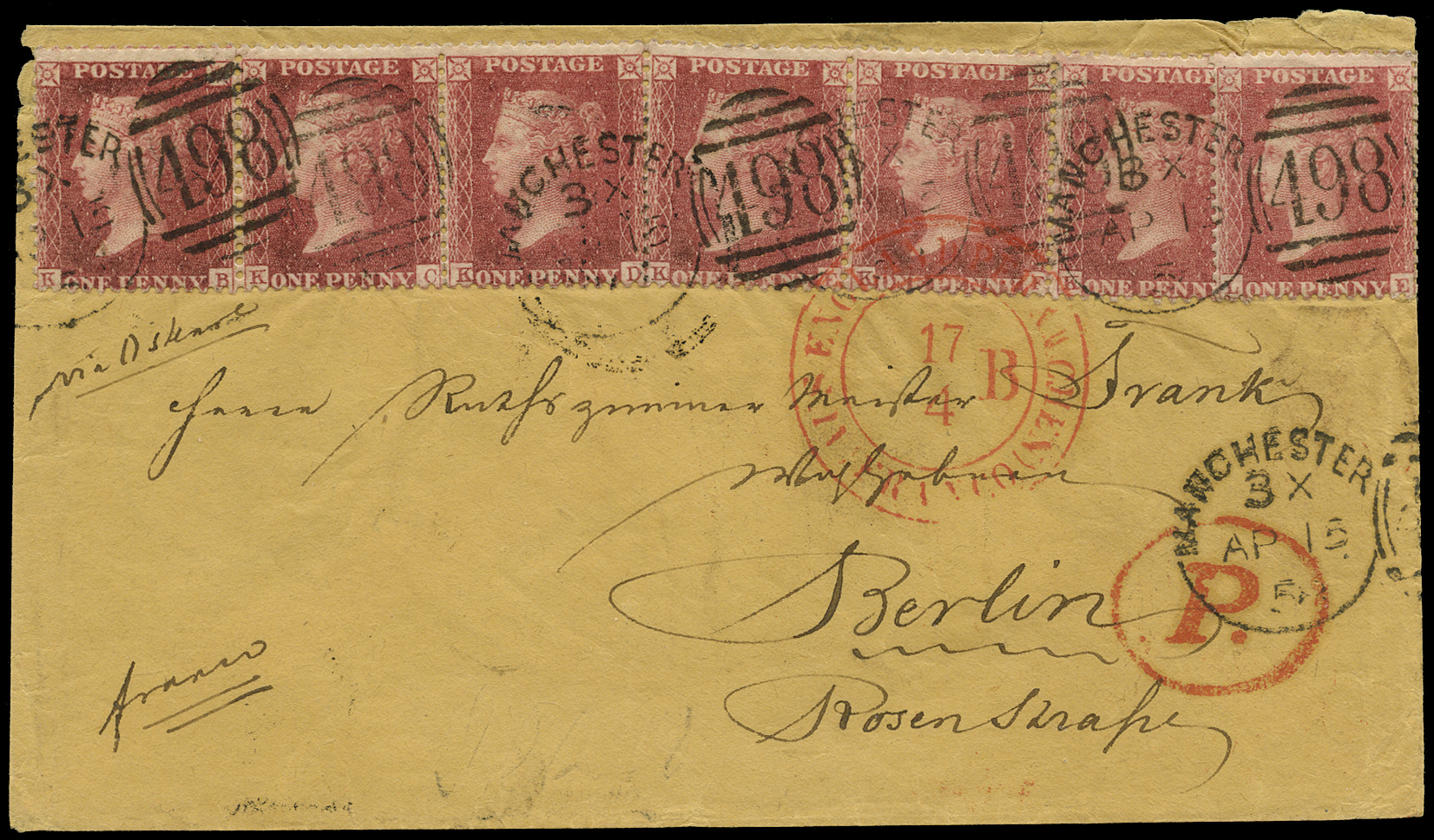 SG40 1858 1d red x8 Cover to Berlin