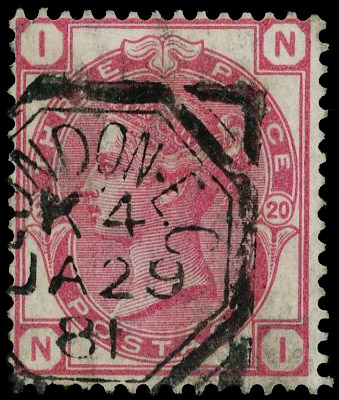 1881 3d Rose Pl.20. Very fine used example lettered NI, neatly cancelled by a London squared circle postmark for JA.29.1…