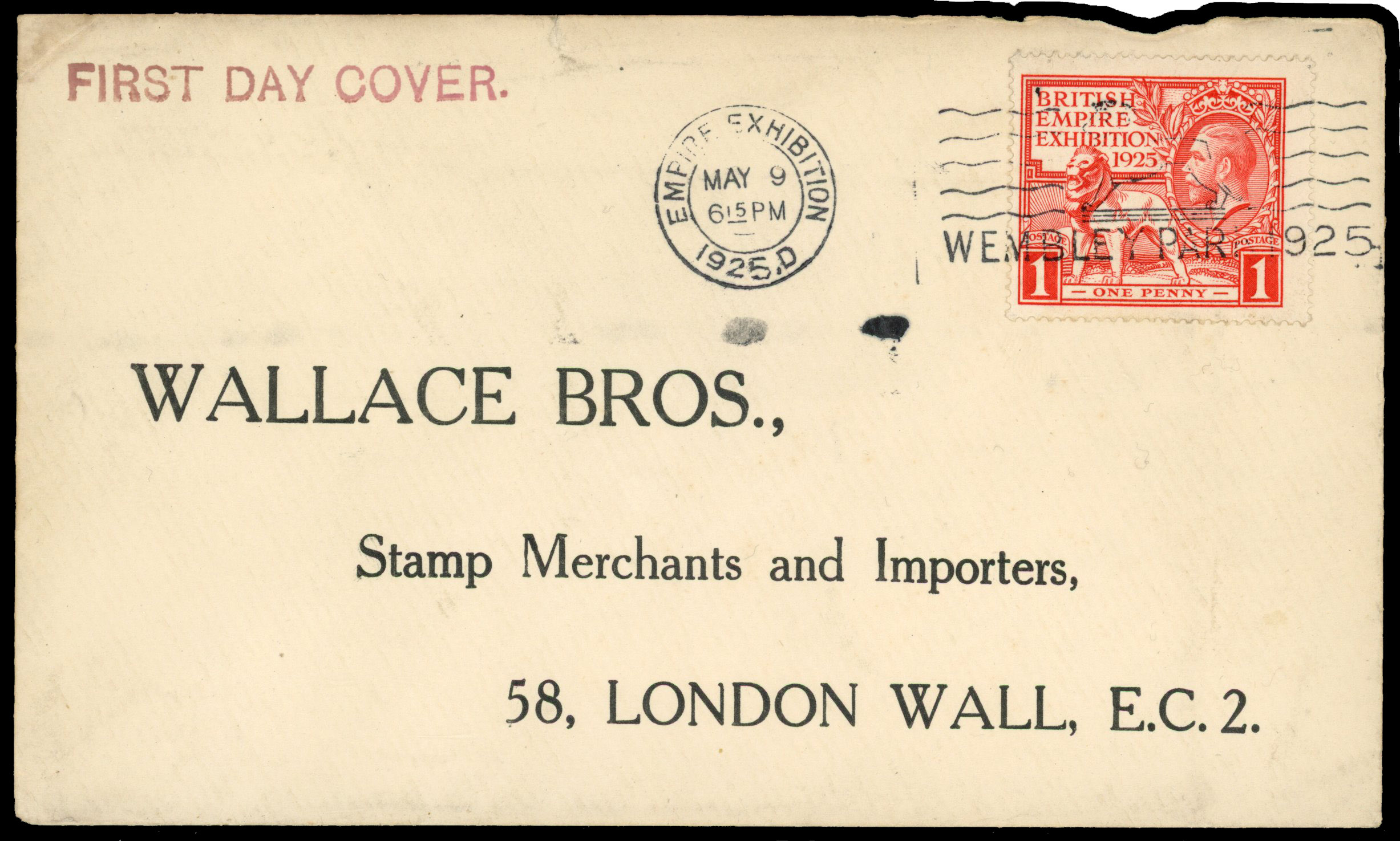 1925 British Empire Exhibition. Envelope sent within London bearing a 1d FDC