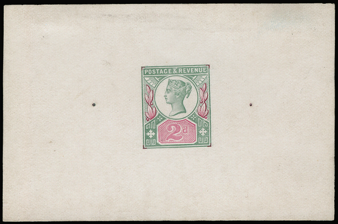 Great Britain 1884 2d "Jubilee" Rejected die proof. Very fine rejected die proof printed in green and pink on whit…