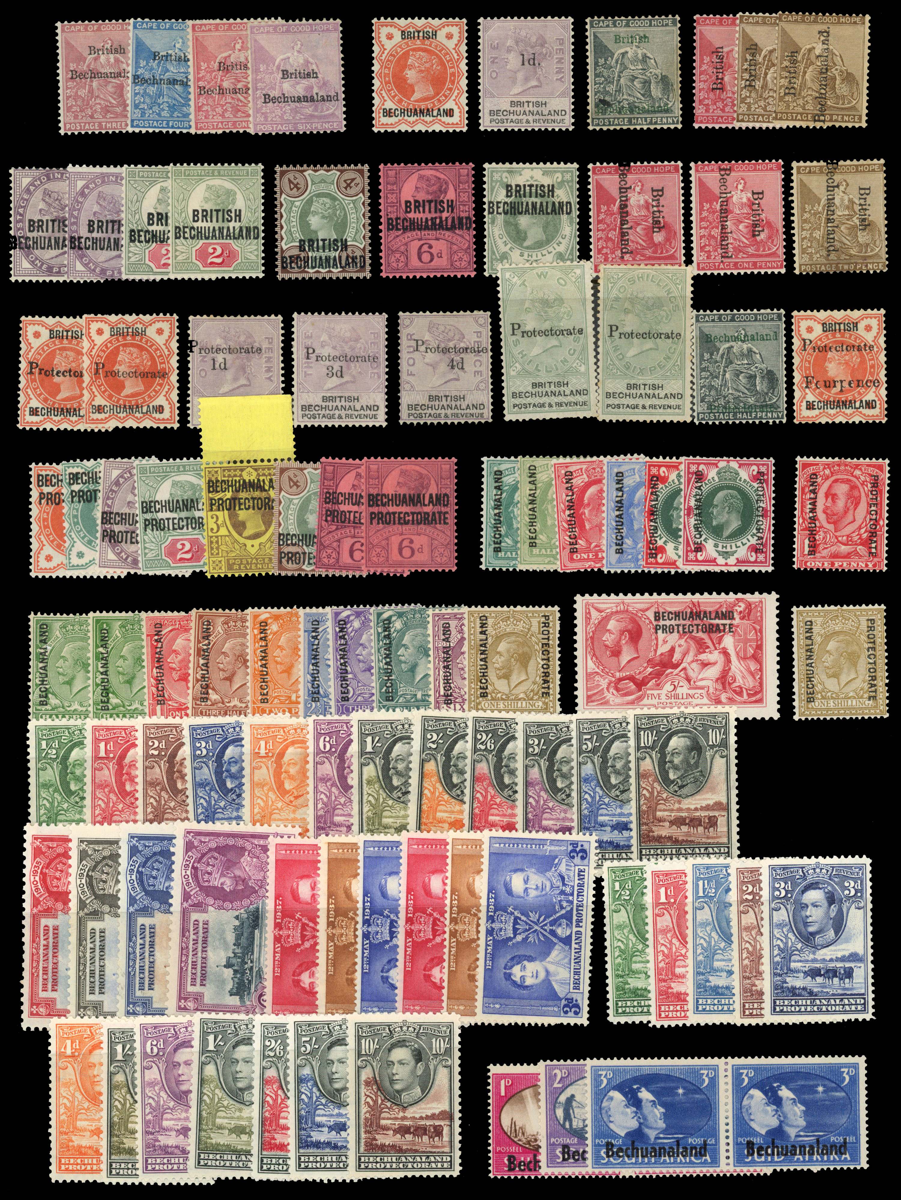 BECHUANALAND: 1885-1949 mint collection on Hagners including 1885 to 6d, 1891 to 1s, 1888 to 2s6d, 1897 to 6d, 1904 to 1s,