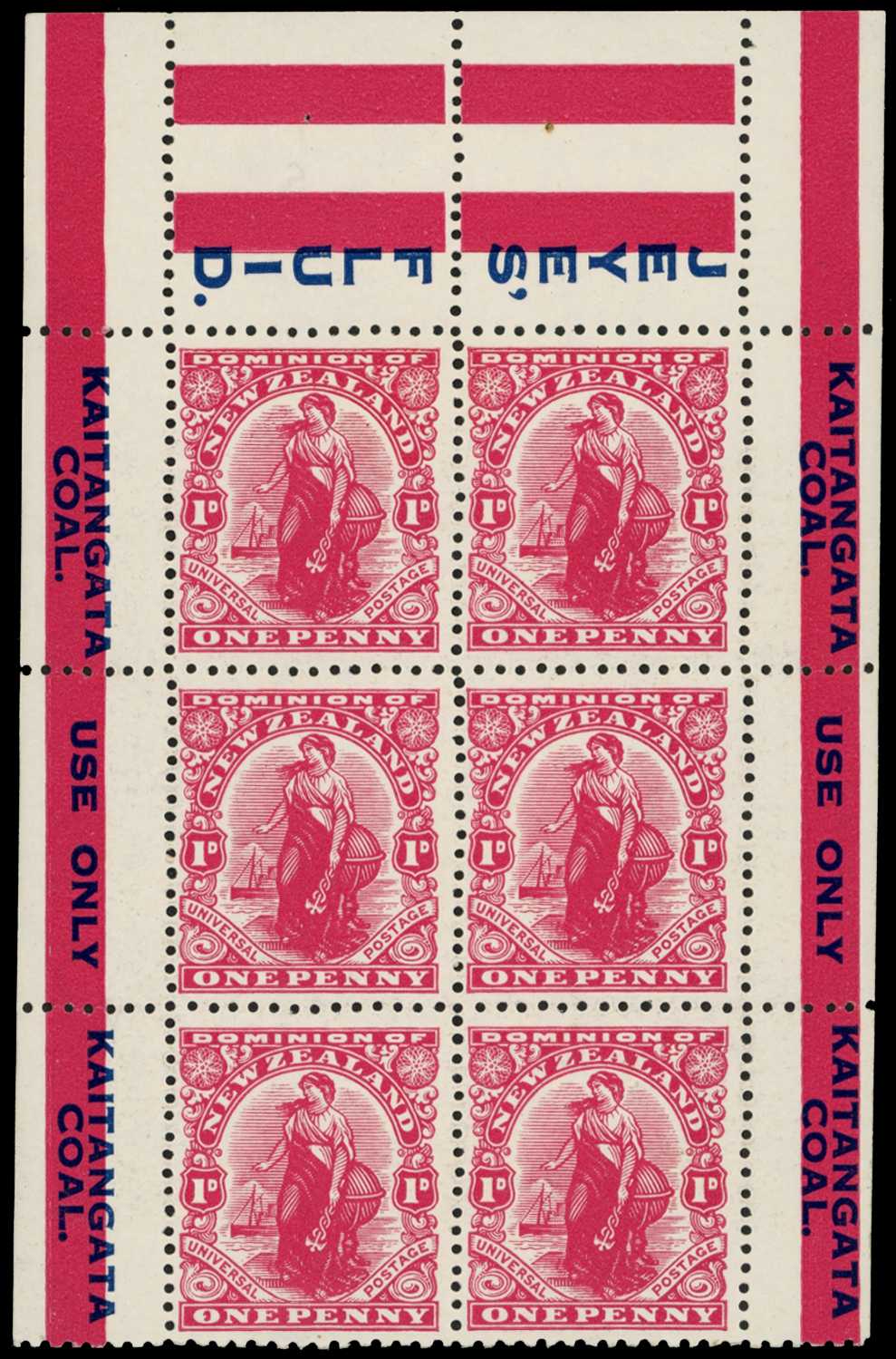 1925 1d Dominion booklet pane of six, with...